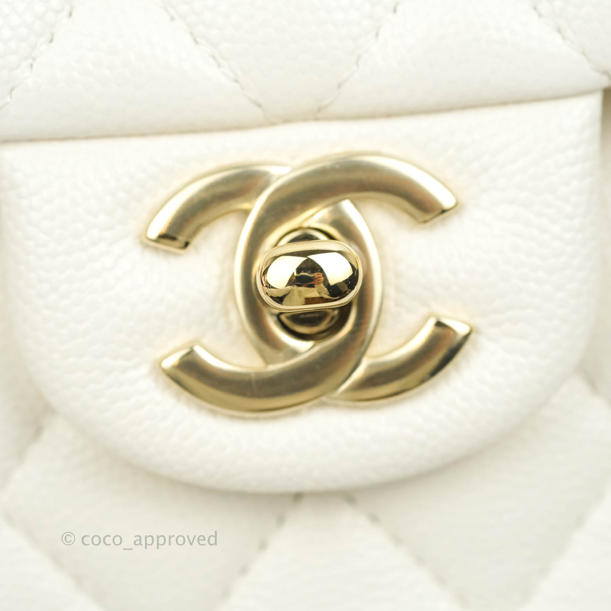 Chanel Classic Quilted Small S/M Flap White Caviar Gold Hardware