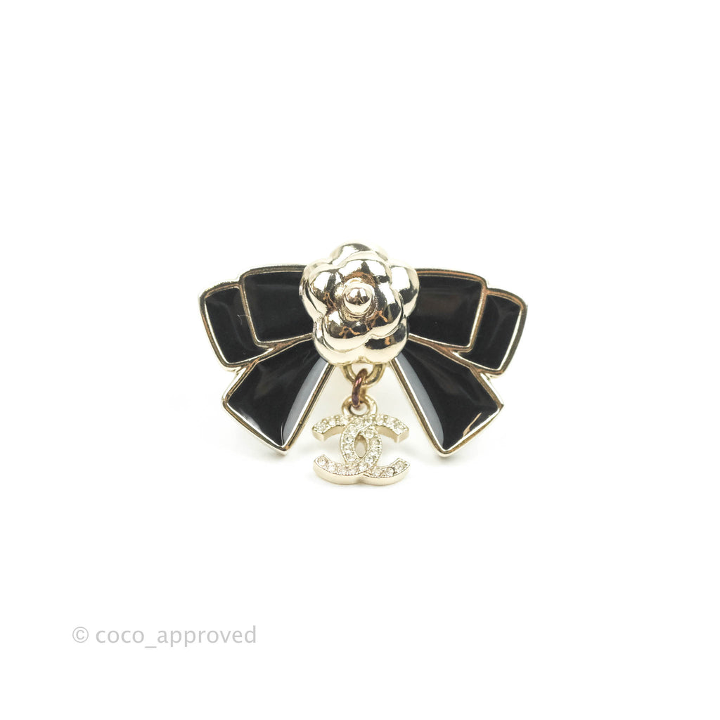 Chanel Camellia Bow Black Pin Brooch 21C
