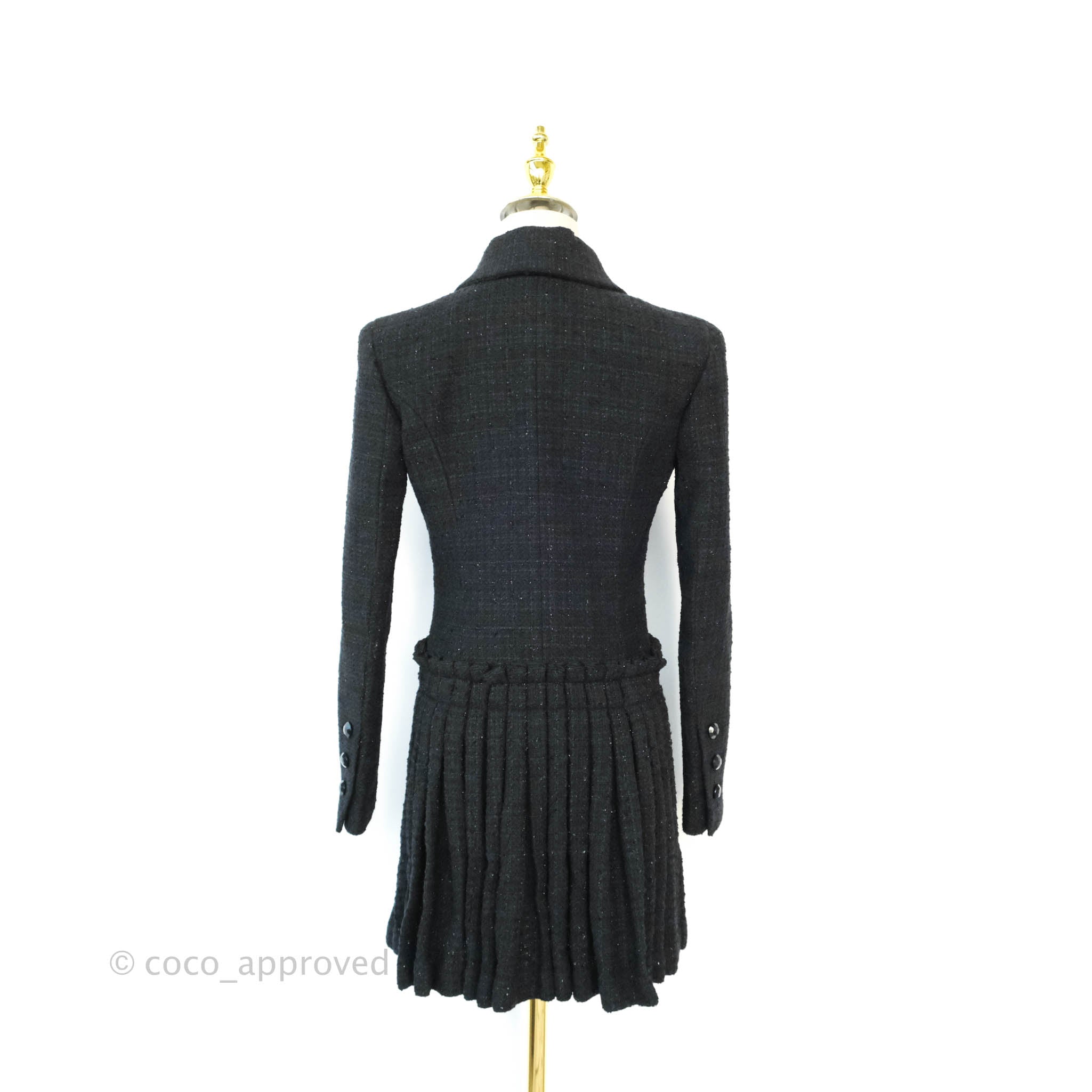 Chanel Black Navy Tweed Coat Dress 2020 Fall – Coco Approved Studio