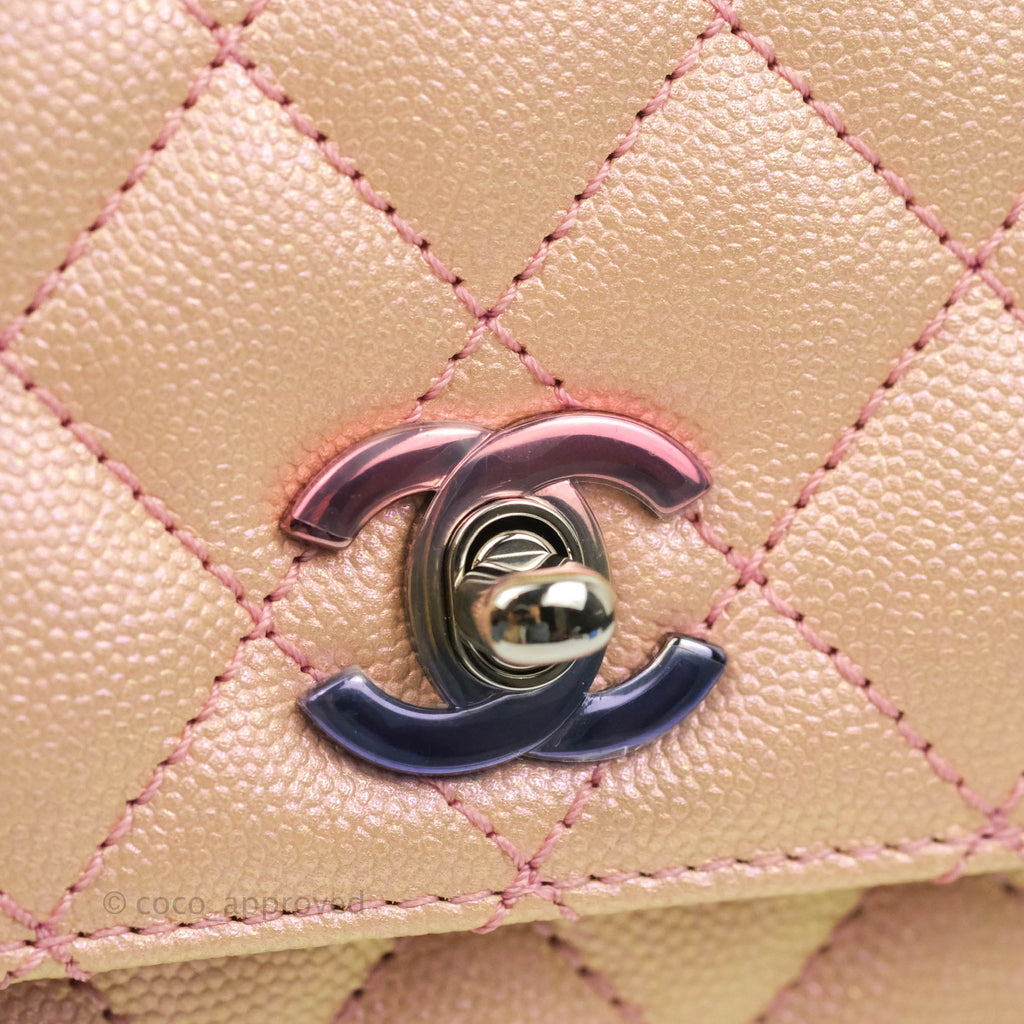 Chanel Small Quilted Coco Handle Iridescent Light Pink Caviar Rainbow Hardware