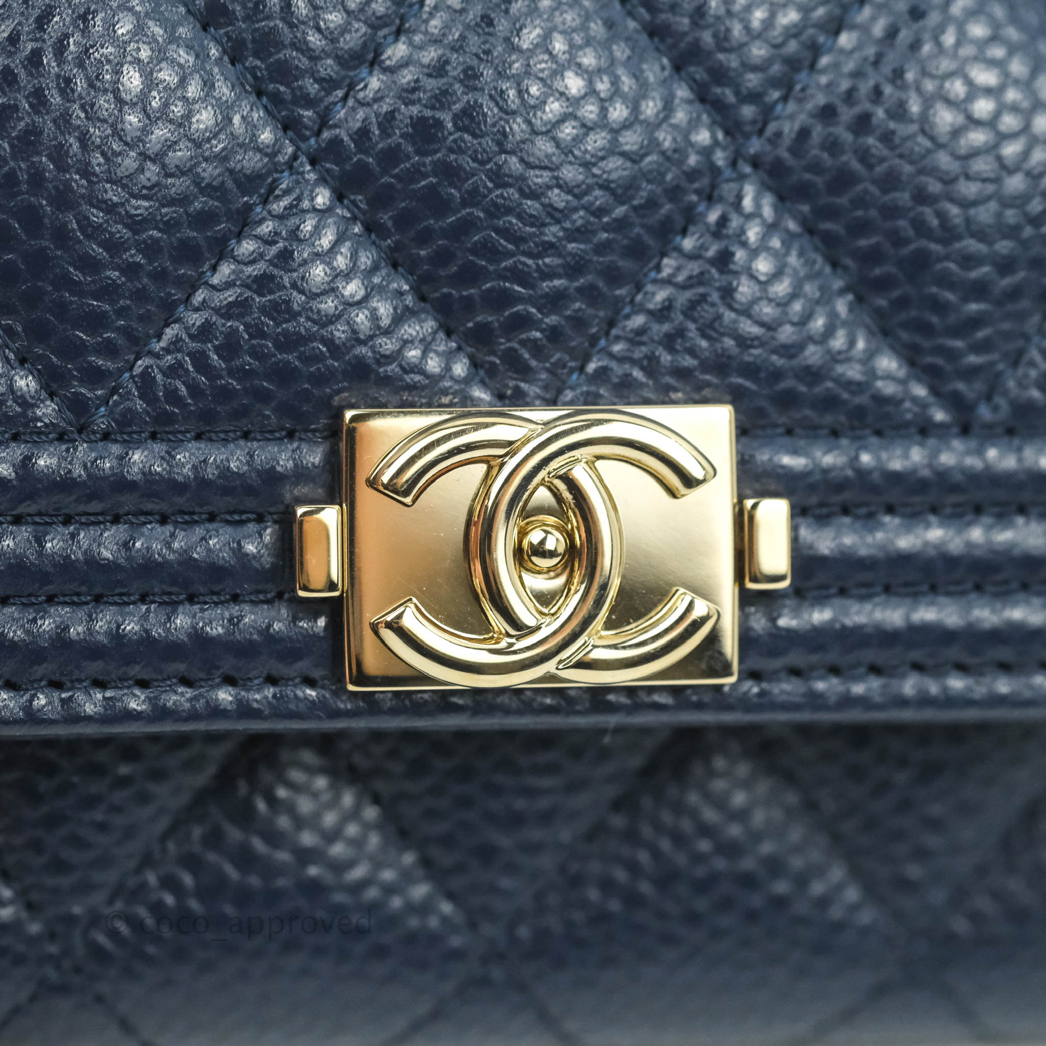 CHANEL Caviar Enamel Coco Casino Quilted Zip Coin Purse Navy Blue