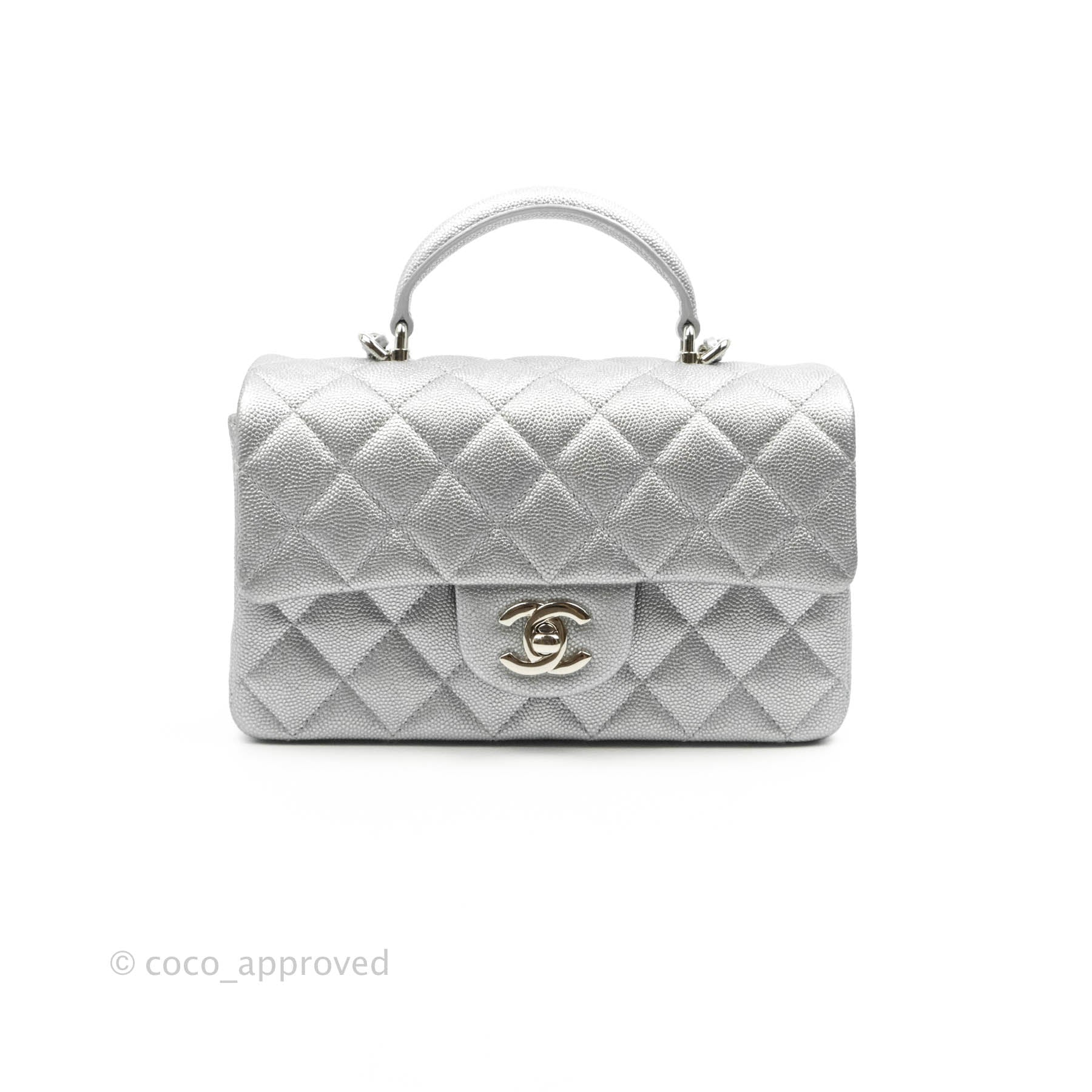 Chanel Mini with Top Handle, Silver Caviar with Silver Hardware, New in  Dustbag WA001