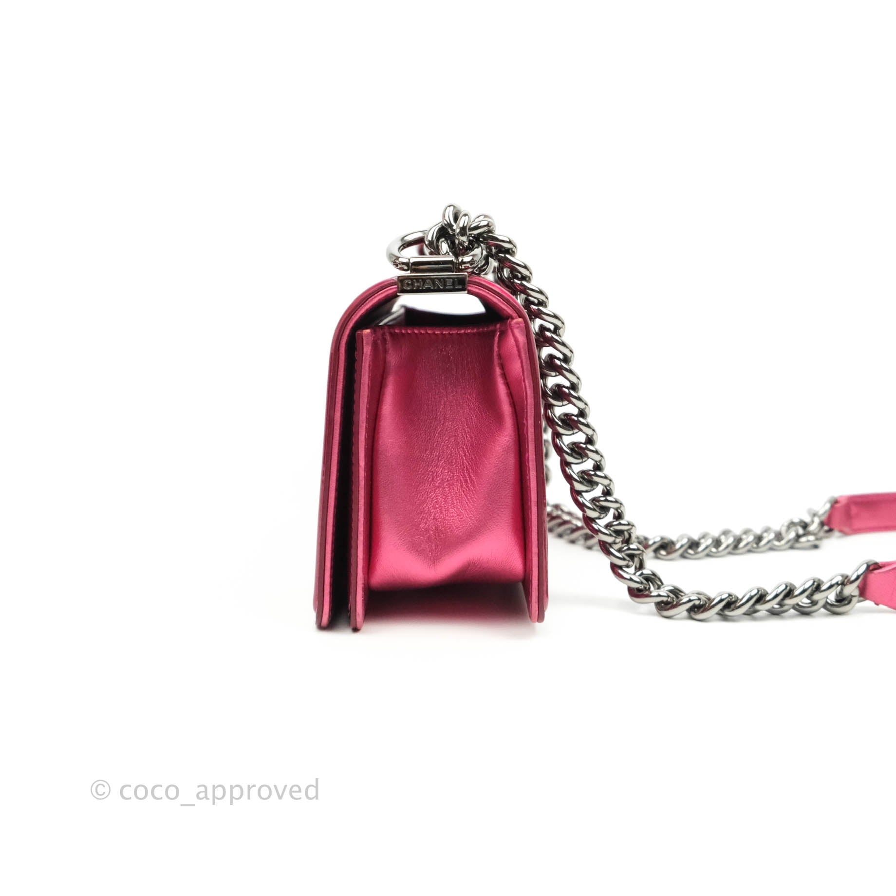 Chanel Pink Quilted Patent Leather Small Boy Bag