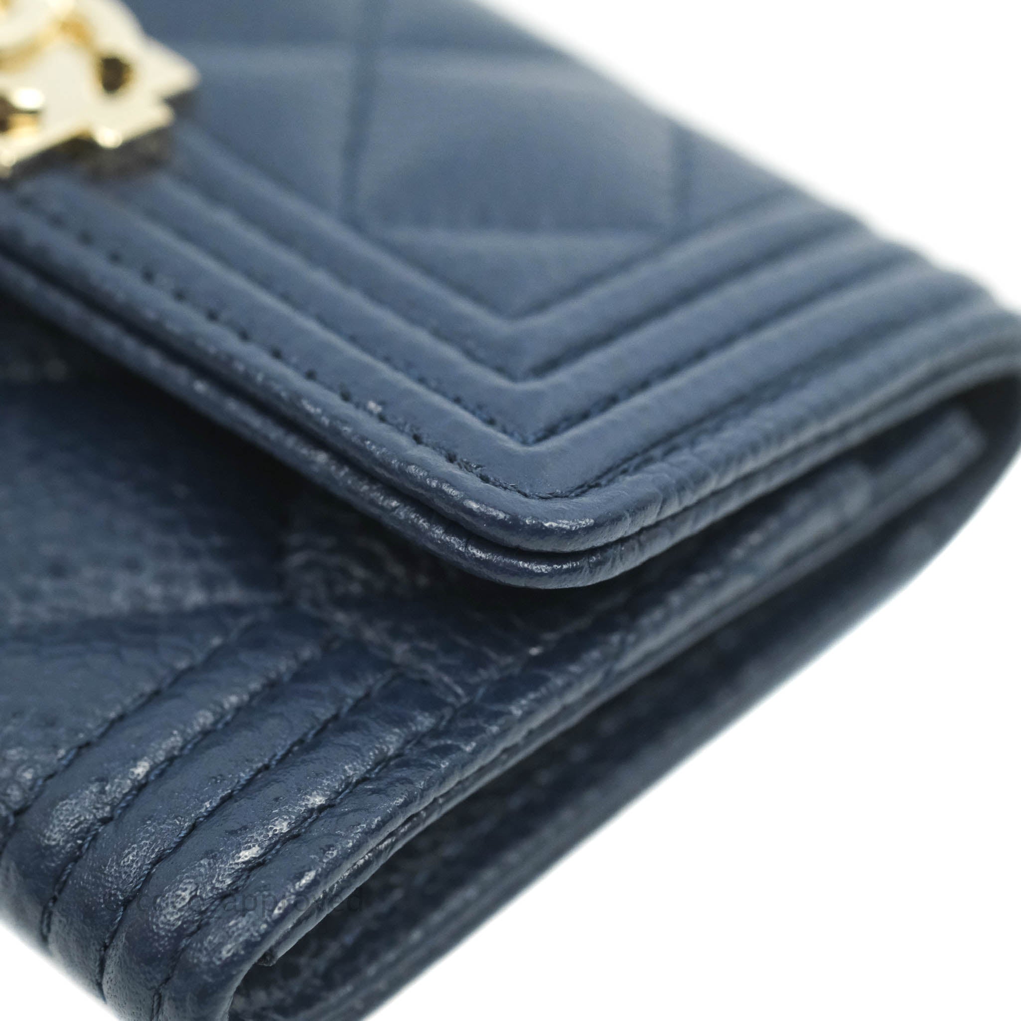 Chanel Quilted Boy Flap Card Holder Navy Caviar Gold Hardware