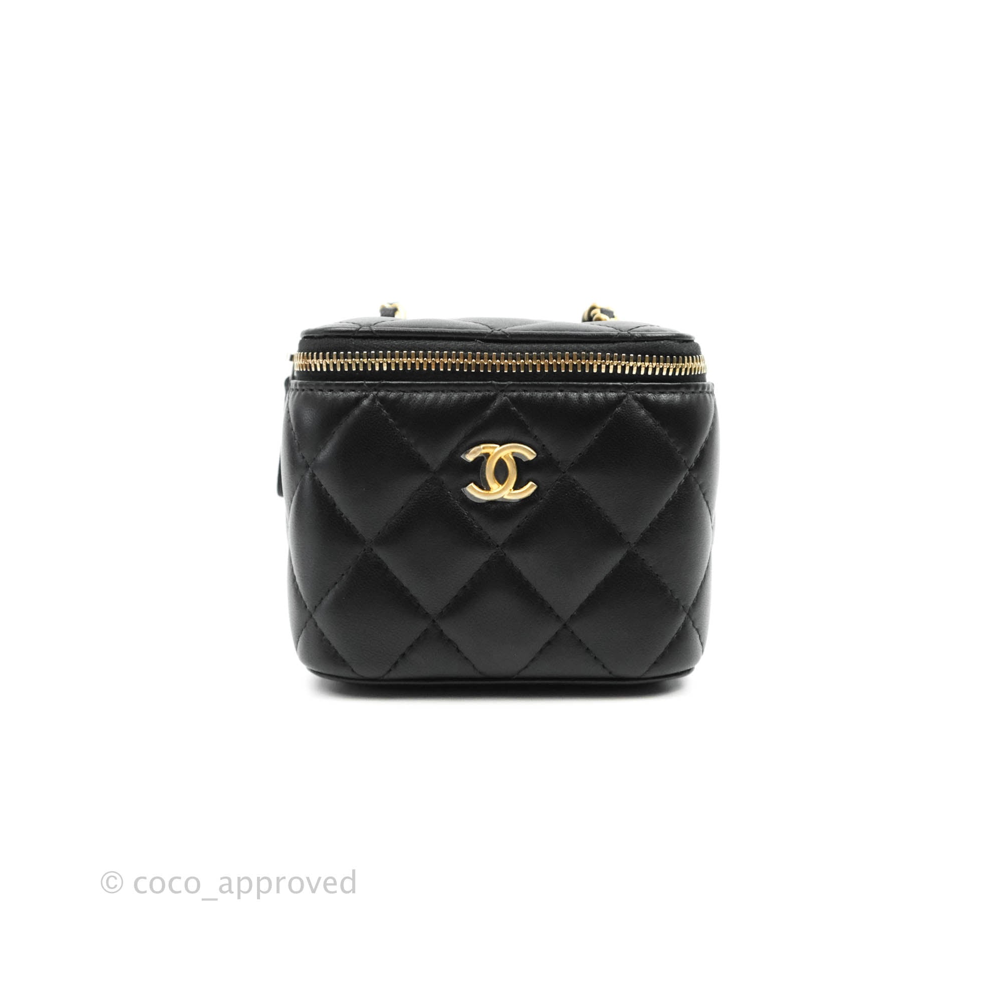 Chanel Grey Quilted Lambskin Pearl Crush Small Vanity With Chain