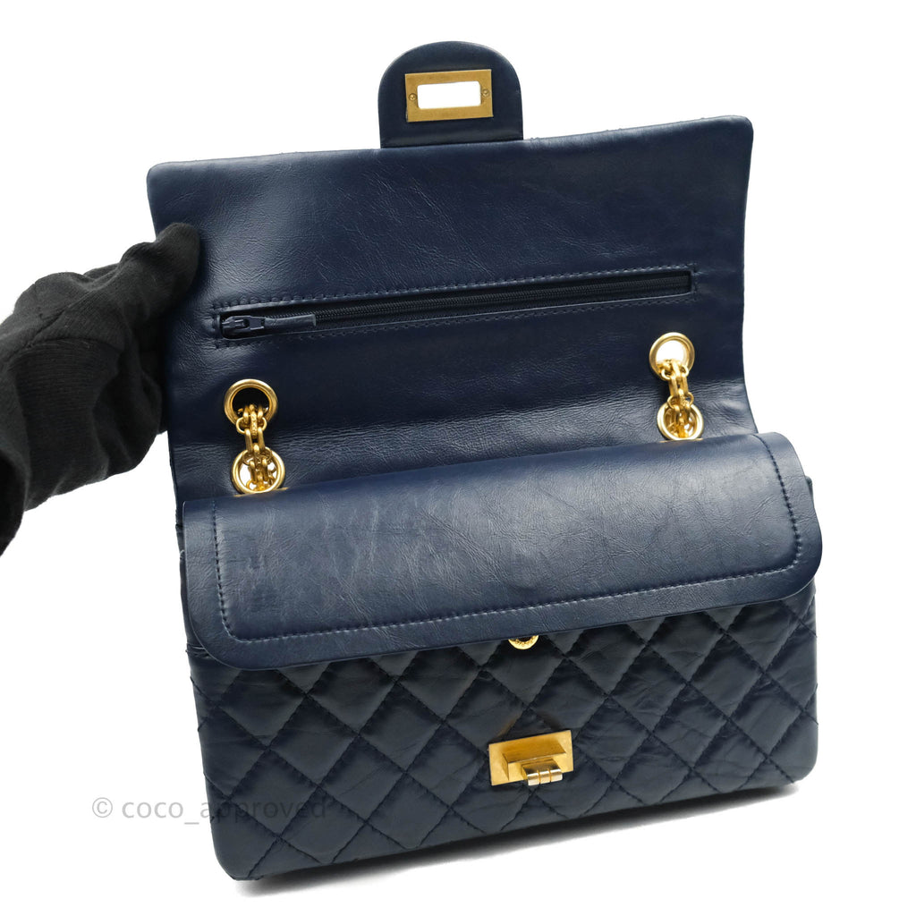 Chanel Reissue Quilted Navy Aged Calfskin Aged Gold Hardware 225