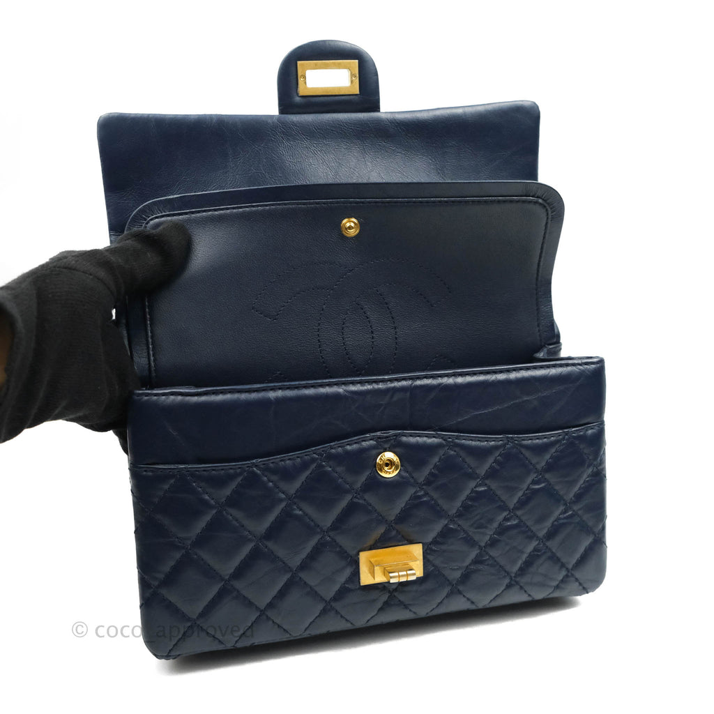 Chanel Reissue Quilted Navy Aged Calfskin Aged Gold Hardware 225