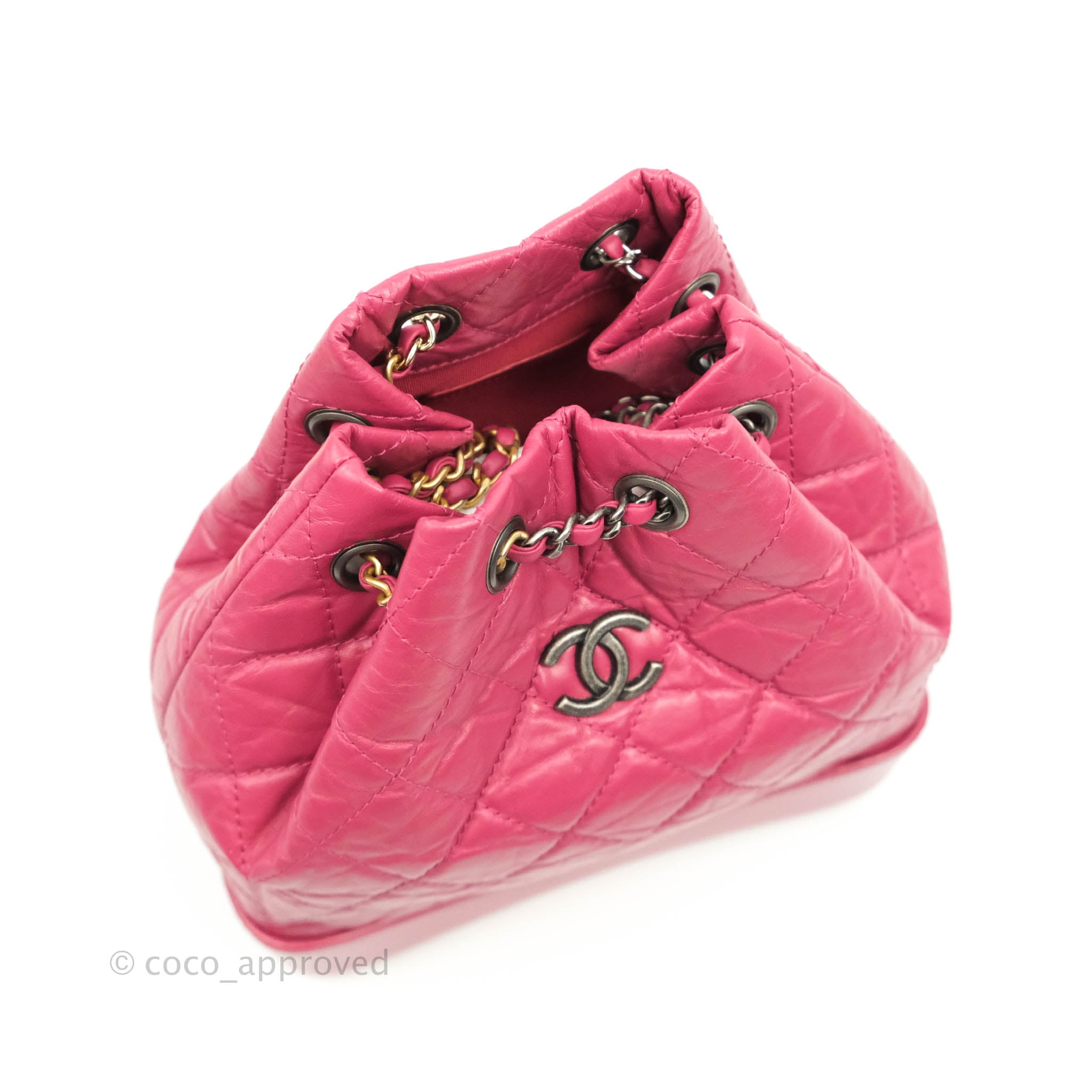CHANEL Classic CC Baby Pink Aged Calfskin Chain Quilted Gabrielle Backpack  Pouch
