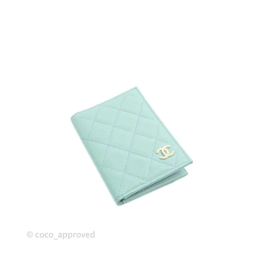 Chanel Classic Quilted Card Holder Tiffany Blue Caviar Gold Hardware