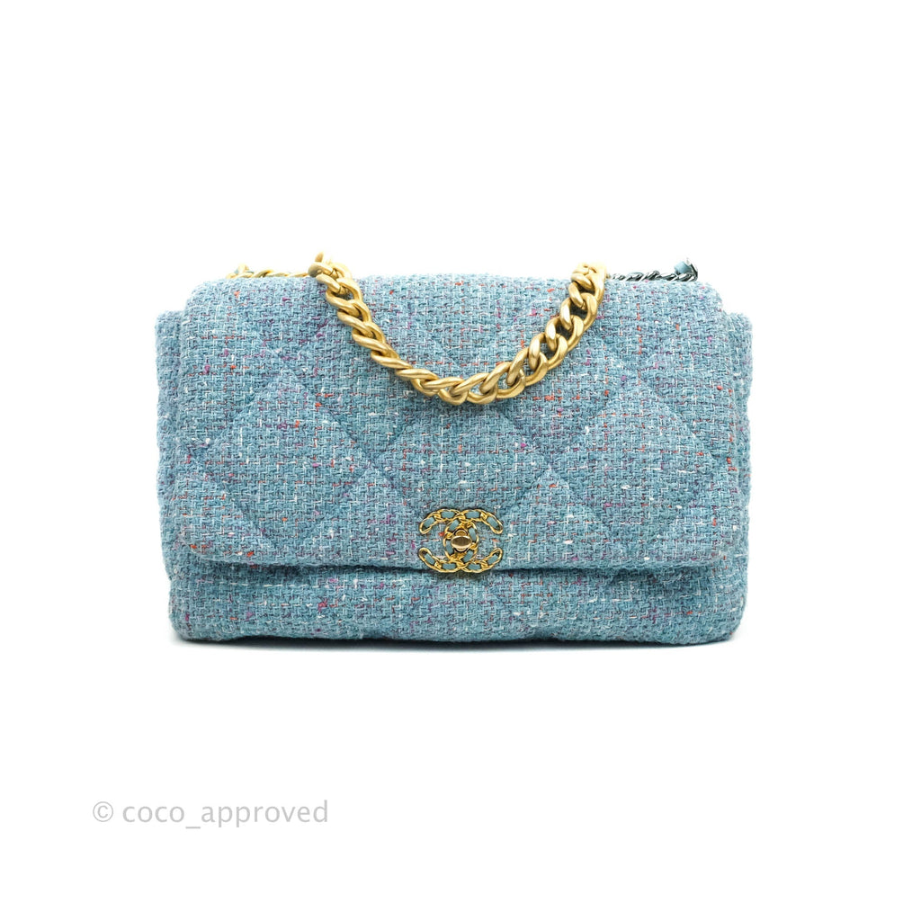 Chanel 19 Maxi Flap Bag Blue Tweed Mixed Hardware