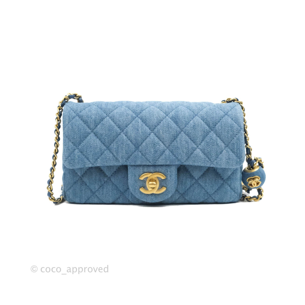 Chanel Mini Rectangular Pearl Crush Quilted Denim Aged Gold Hardware 22C