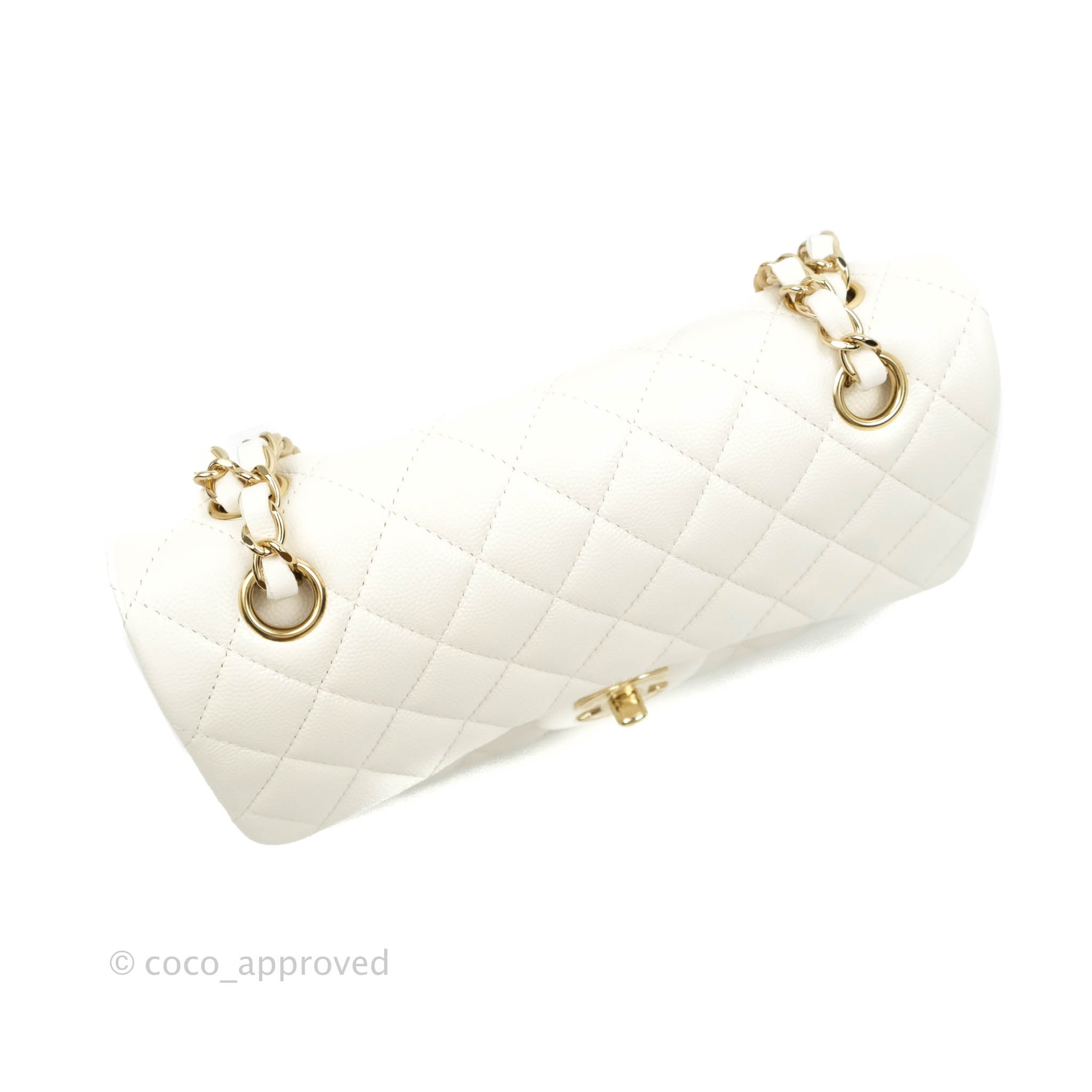 Chanel Classic Quilted Small S/M Flap White Caviar Gold Hardware – Coco  Approved Studio