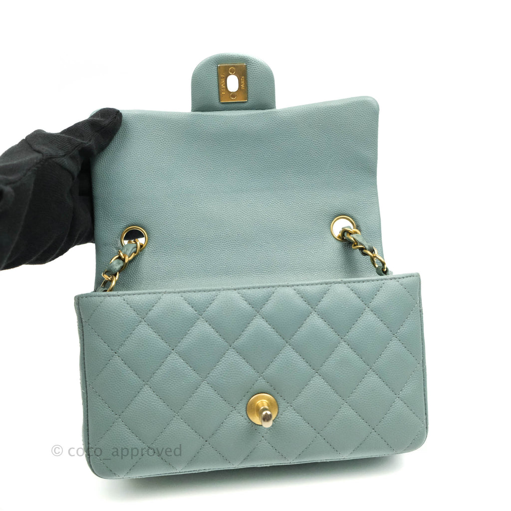 Chanel Quilted Mini Rectangular Flap Iridescent Turquoise Aged Gold Hardware