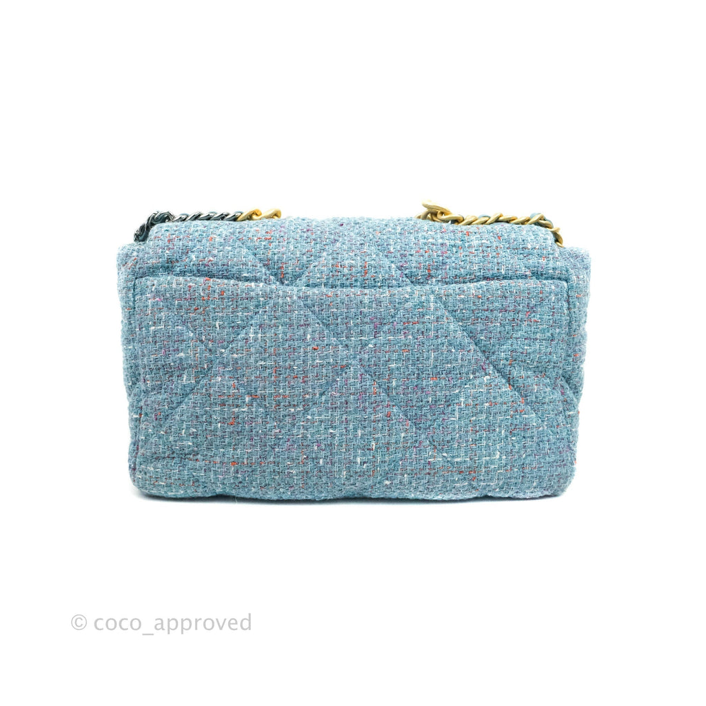 Chanel 19 Maxi Flap Bag Blue Tweed Mixed Hardware