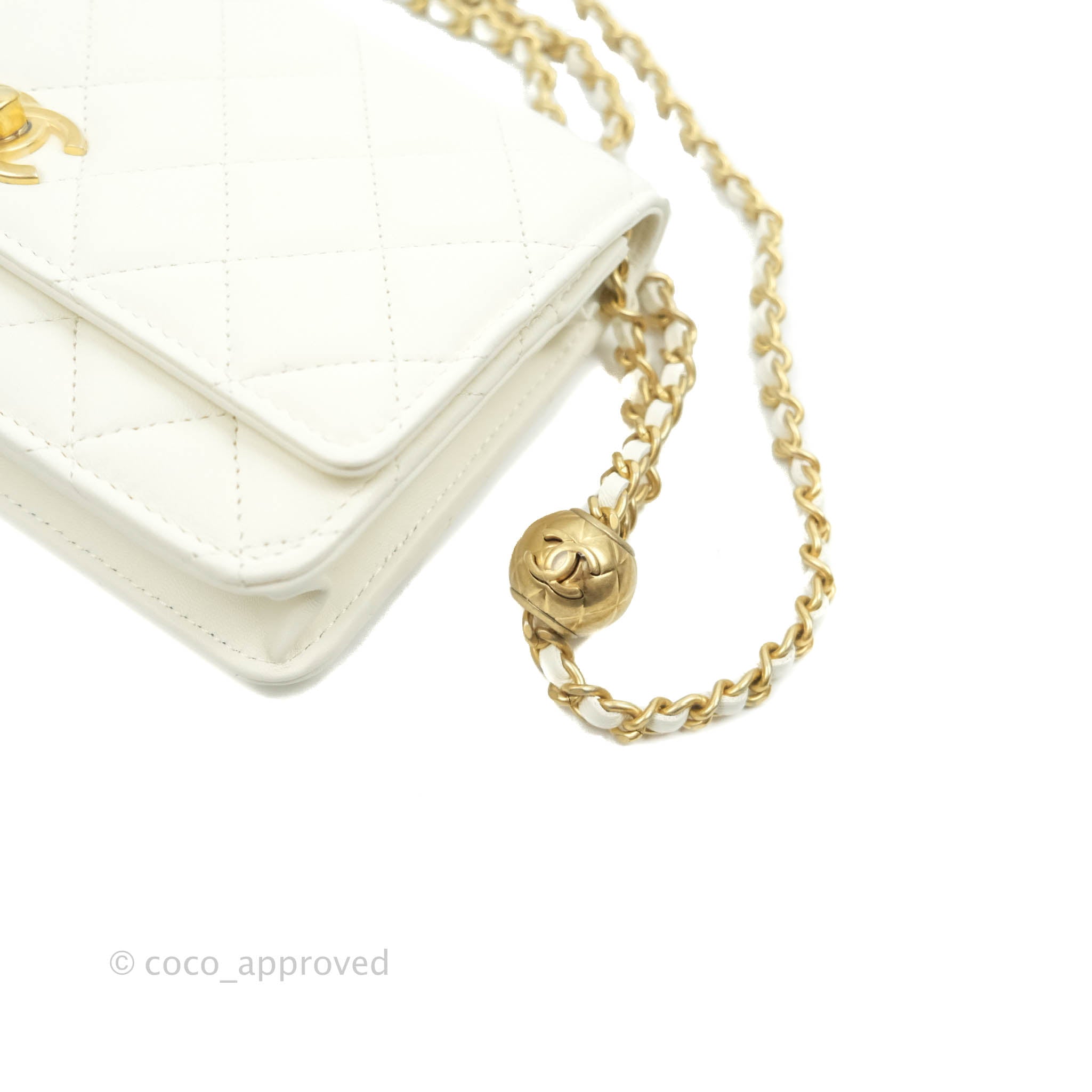 Chanel Quilted Pearl Crush Wallet on Chain WOC White Lambskin Aged Gold  Hardware