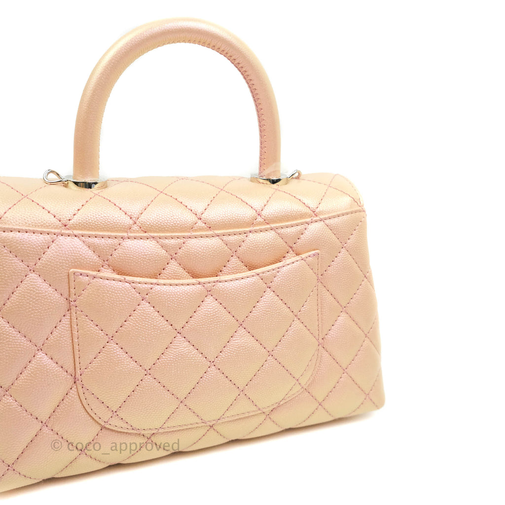 Chanel Small Quilted Coco Handle Iridescent Light Pink Caviar Rainbow Hardware