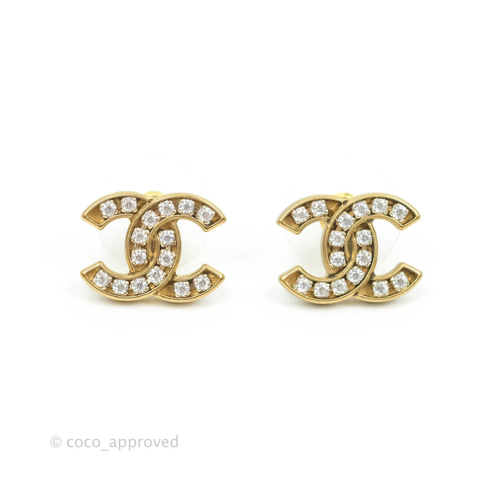 Chanel Crystal CC Earrings Gold Tone 21V