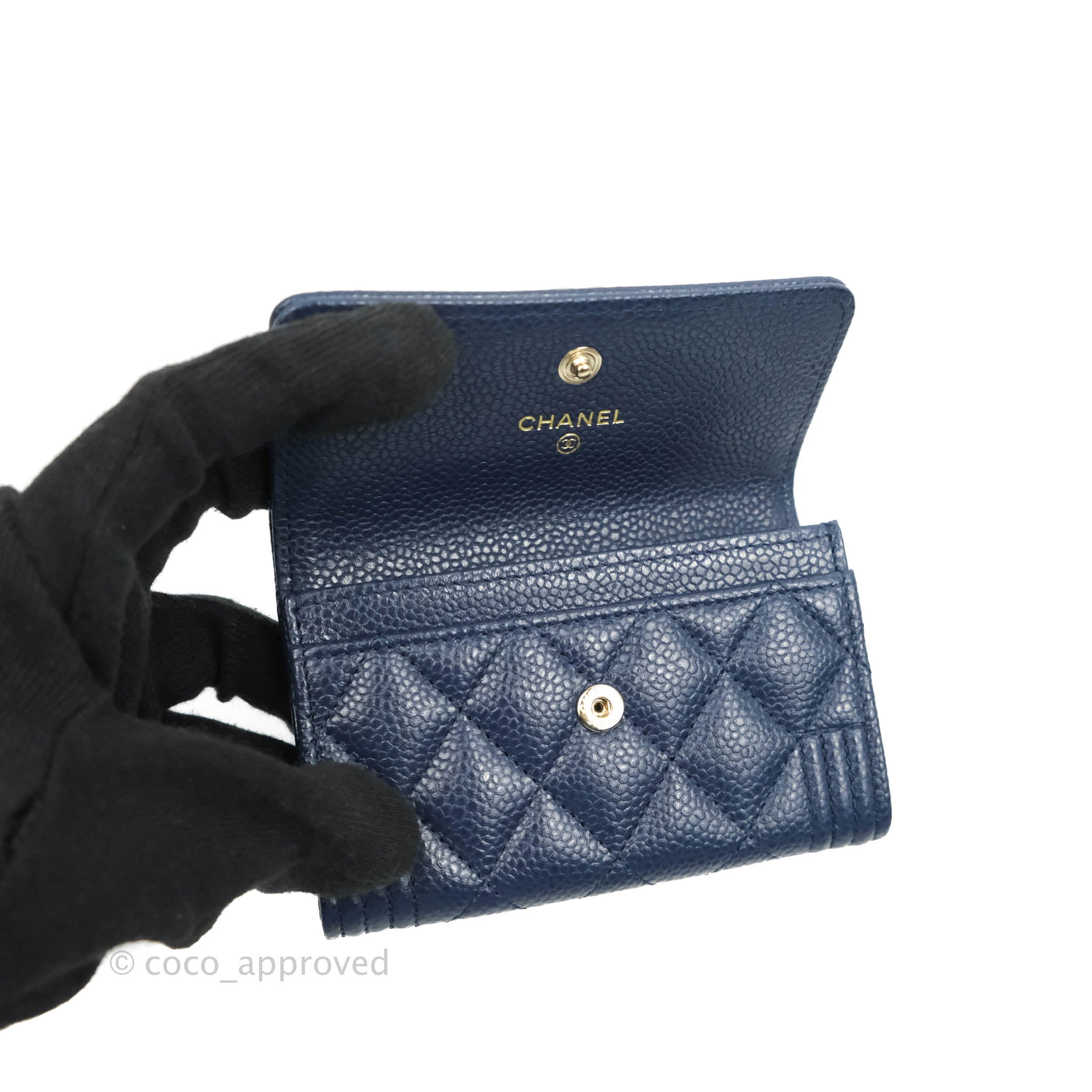 Chanel Quilted Boy Flap Card Holder Navy Caviar Gold Hardware