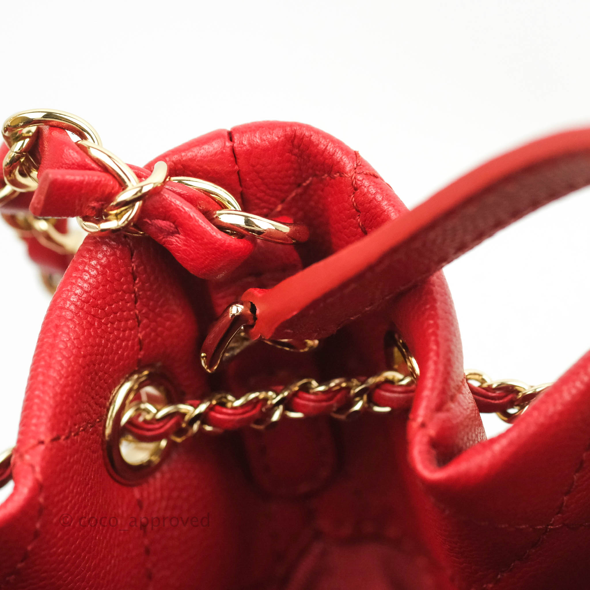 Chanel Medium Quilted Rolled Up Bucket Drawstring Bag Red Caviar Gold  Hardware