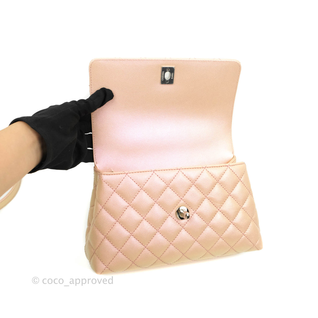 Chanel Small Quilted Coco Handle Iridescent Light Pink Caviar Rainbow Hardware