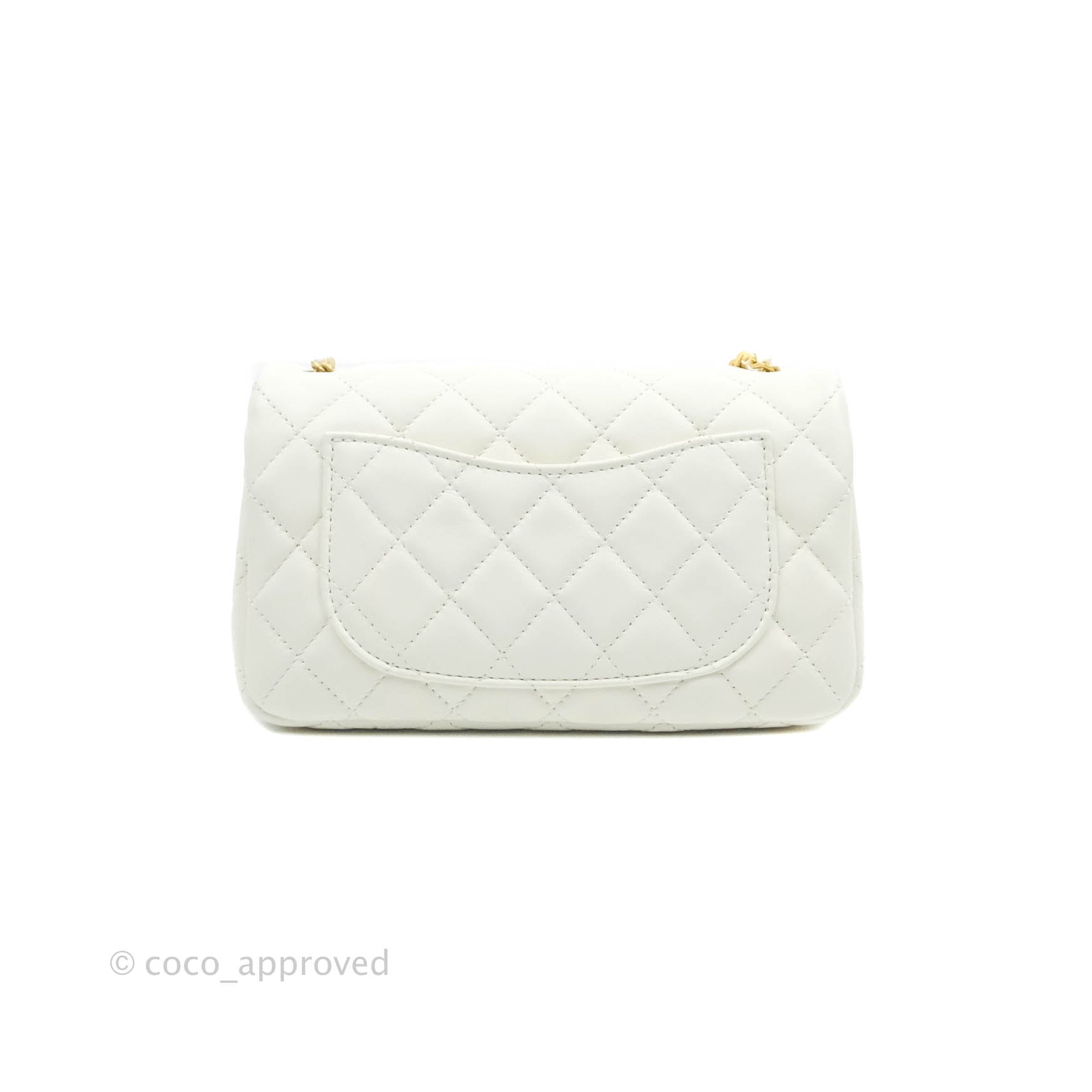 Chanel Pearl Crush Rectangular Flap Bag White Lambskin Antique