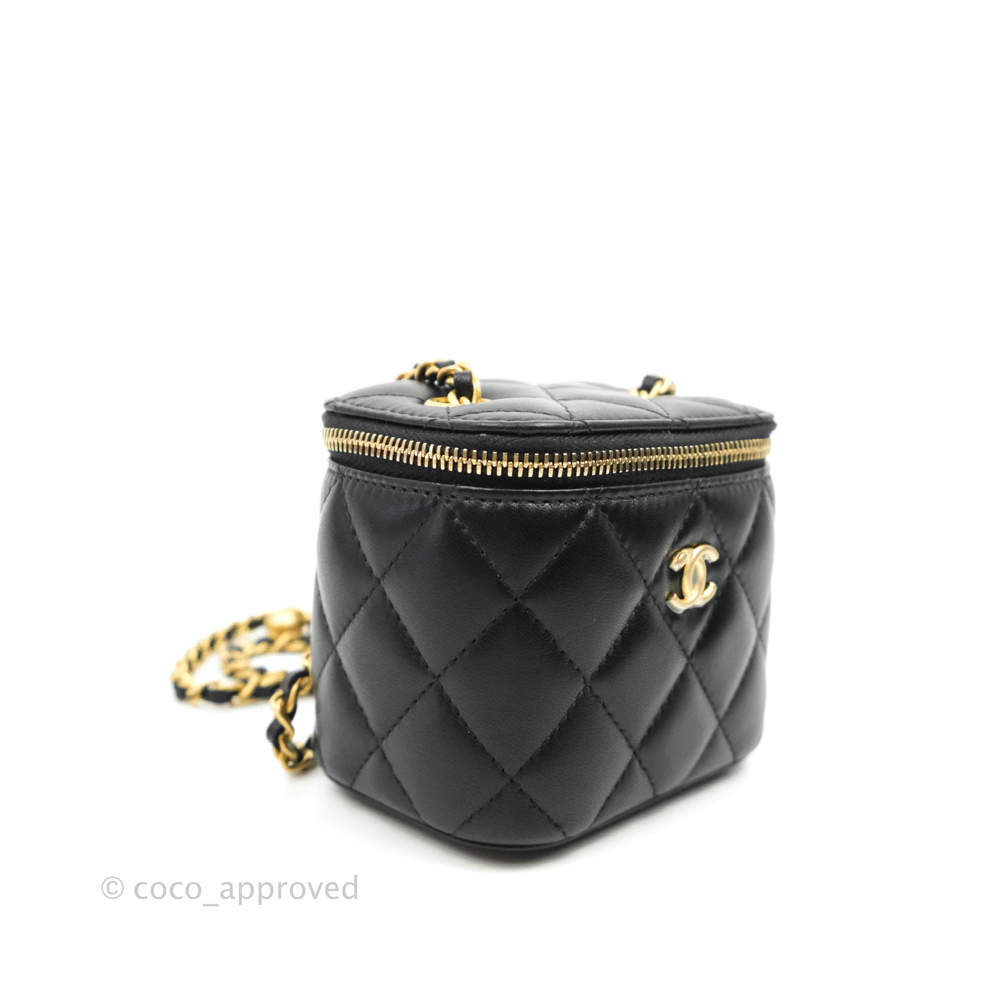 Chanel Mini Pearl Crush Clutch With Chain Belt Black Lambskin Aged