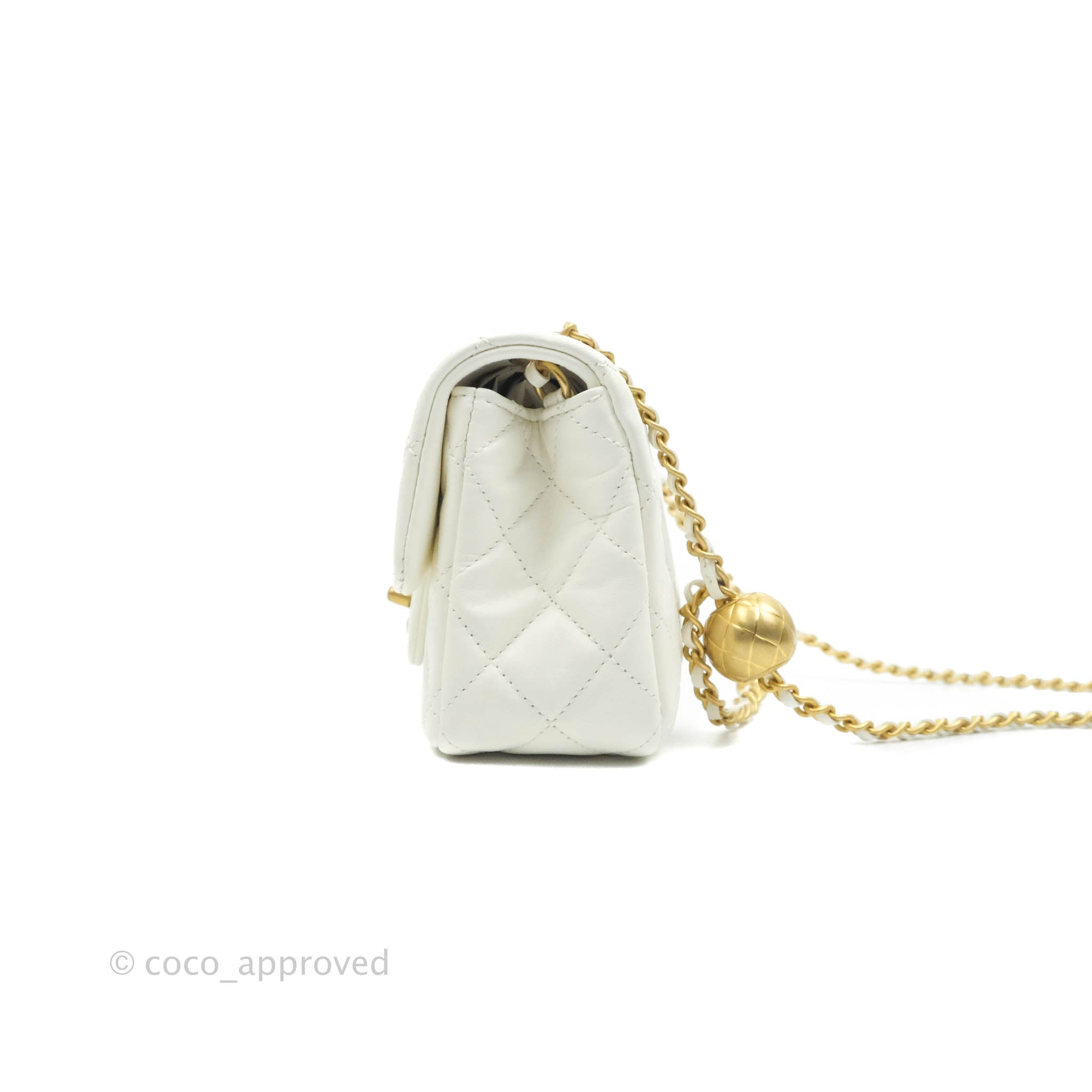 Chanel Mini Rectangular Pearl Crush Quilted White Lambskin Aged