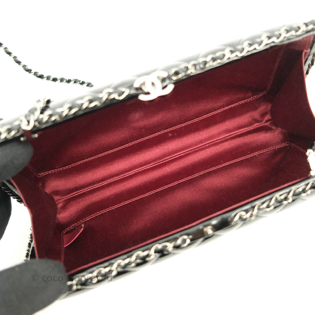 Chanel Quilted Chain Around Clutch Black Patent Silver Hardware