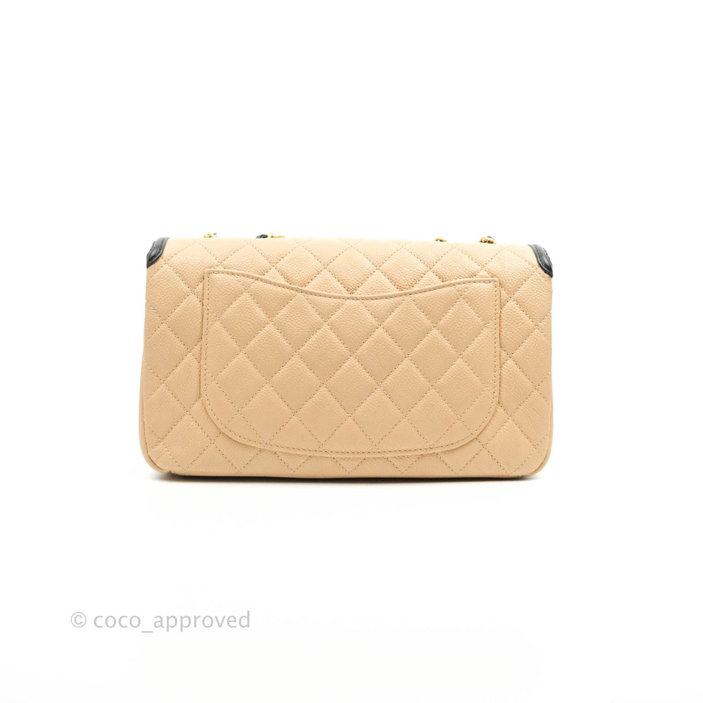 Chanel Quilted Medium CC Filigree Flap Beige Black Caviar