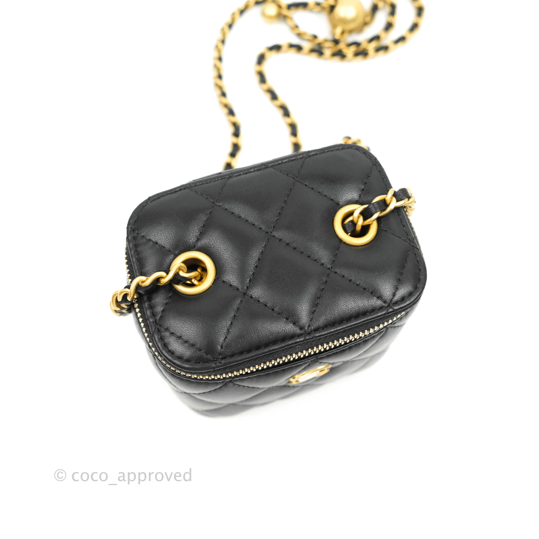Chanel Classic Mini Pearl Crush Vanity With Chain Black Lambskin Aged – Coco  Approved Studio