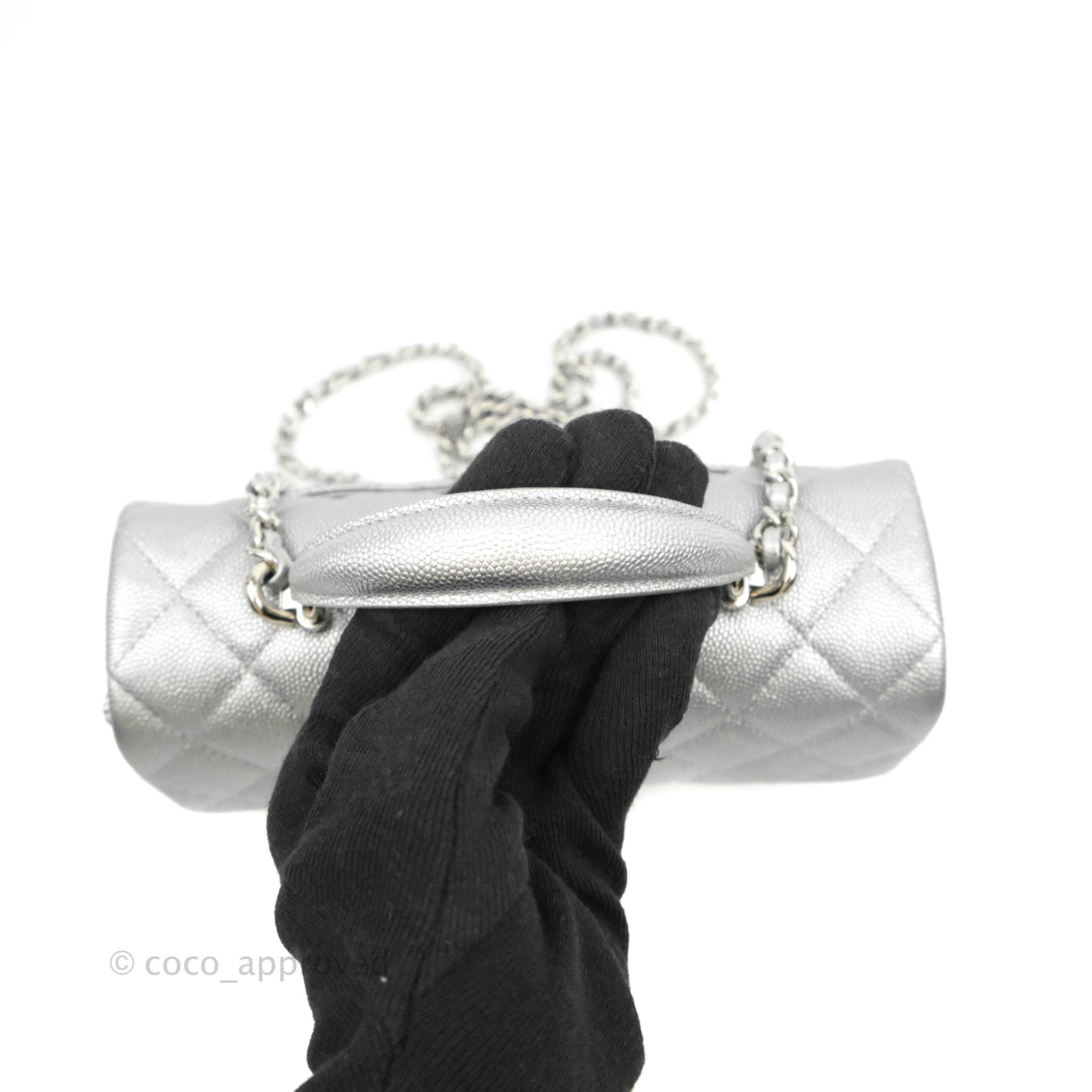 CHANEL - Mini Flap Bag with Top Handle Metallic Grained Calfskin & Silver-Tone  Metal, Silver - AS2431…