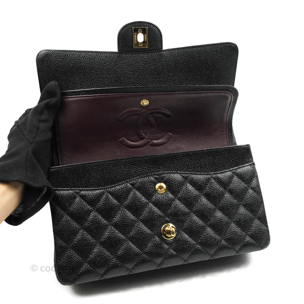 Chanel Classic M/L Medium Double Flap Black Caviar Gold Hardware