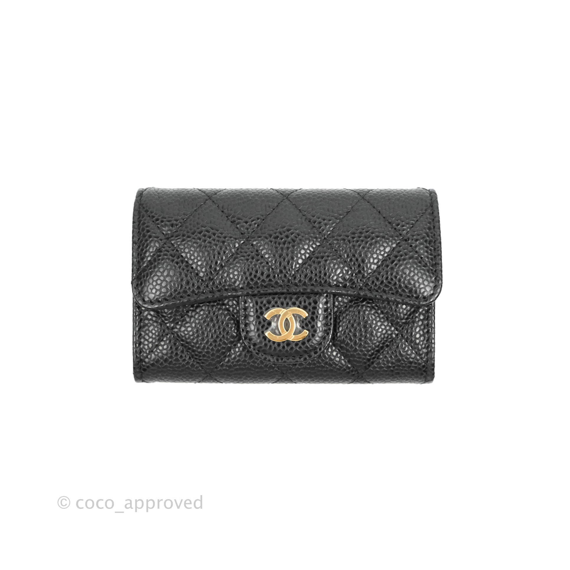 Chanel Classic Quilted Flap Card Holder Black Caviar Gold Hardware