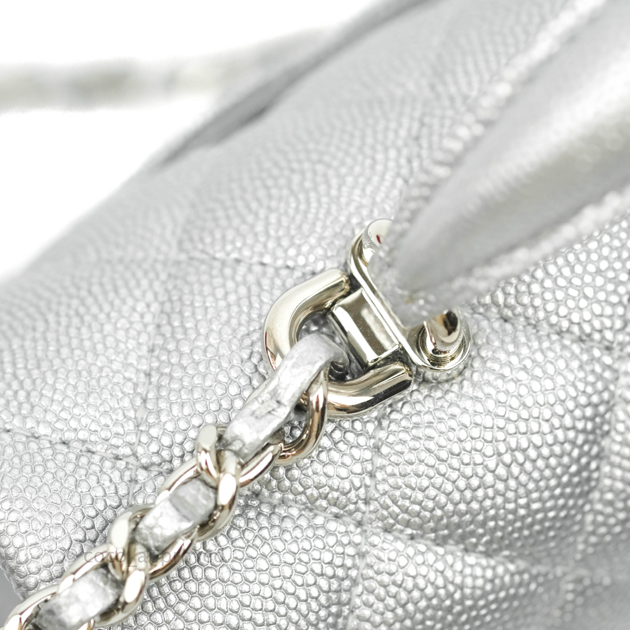 Chanel Metallic Silver Round Handle Top Handle Flat Clutch Bag