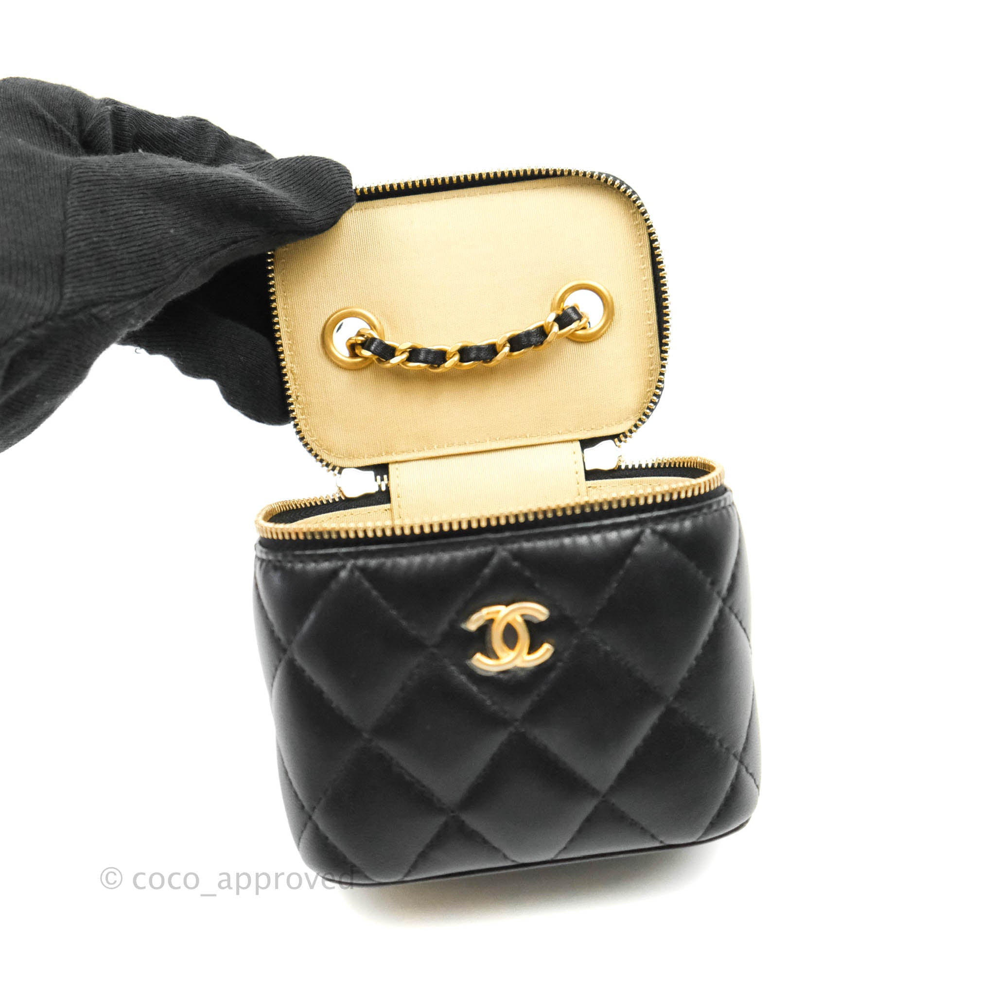 Black Quilted Lambskin Mini Vanity with Chain Gold Hardware, 2021