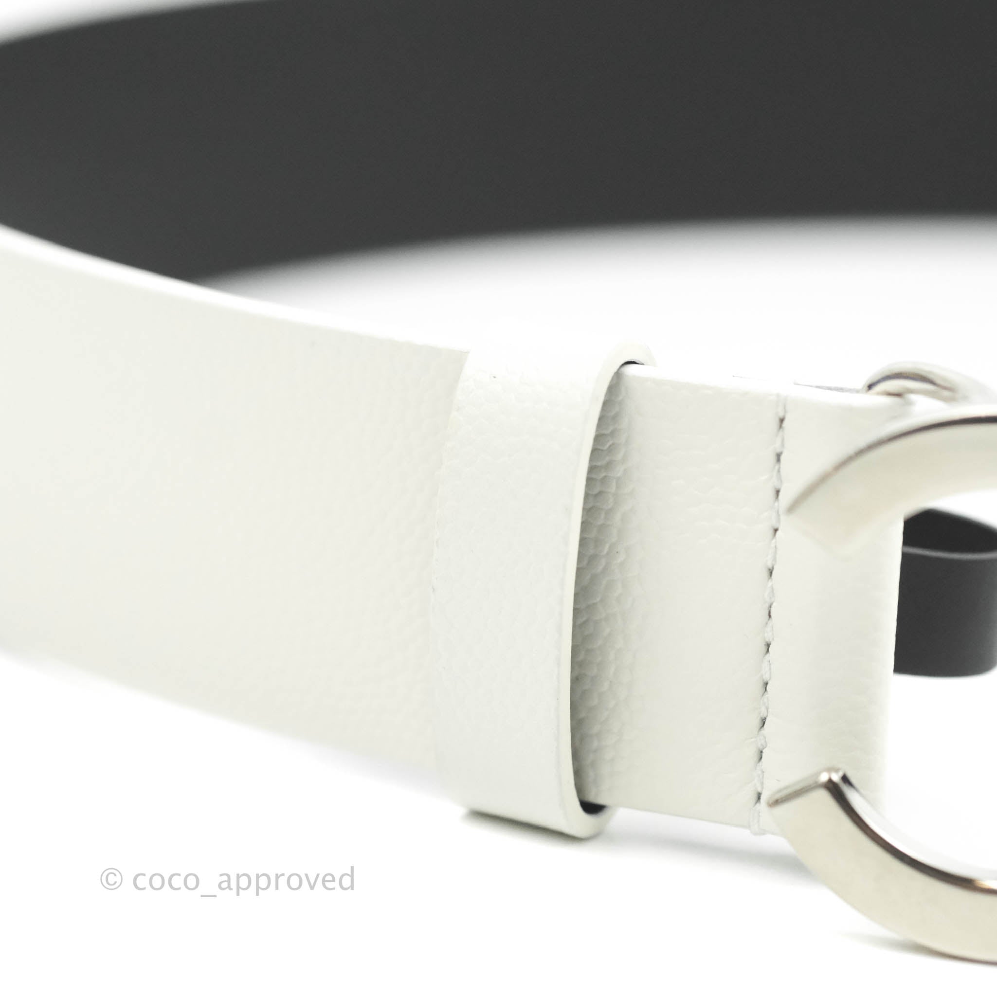 Chanel CC Leather Belt White Caviar Silver Hardware 20P Size 80