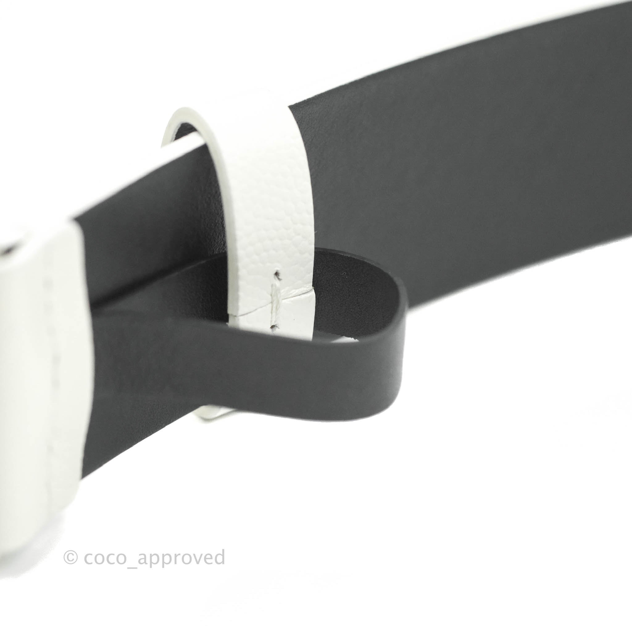 Chanel CC Leather Belt White Caviar Silver Hardware 20P Size 80