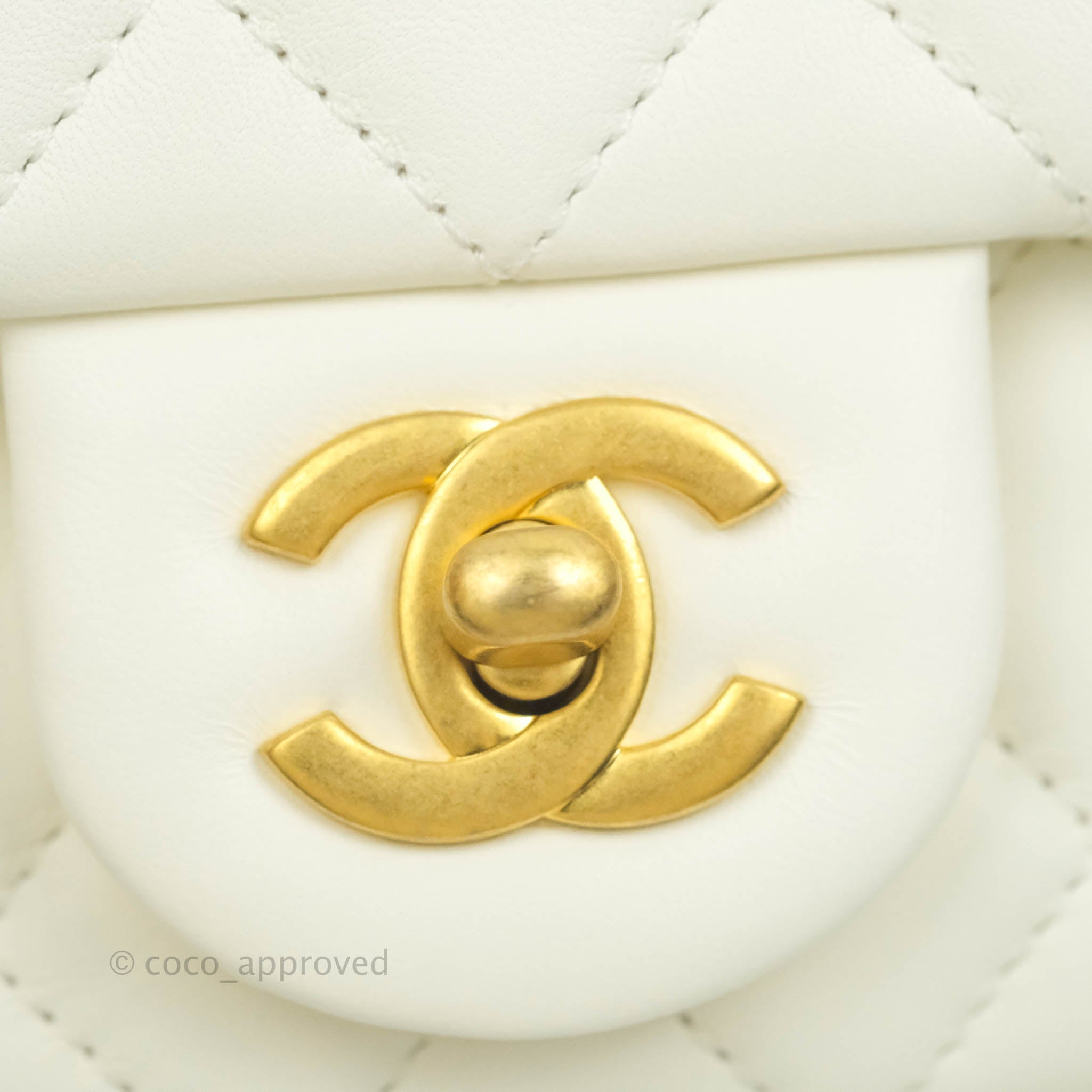 Chanel Mini Rectangular Pearl Crush Quilted White Lambskin Aged