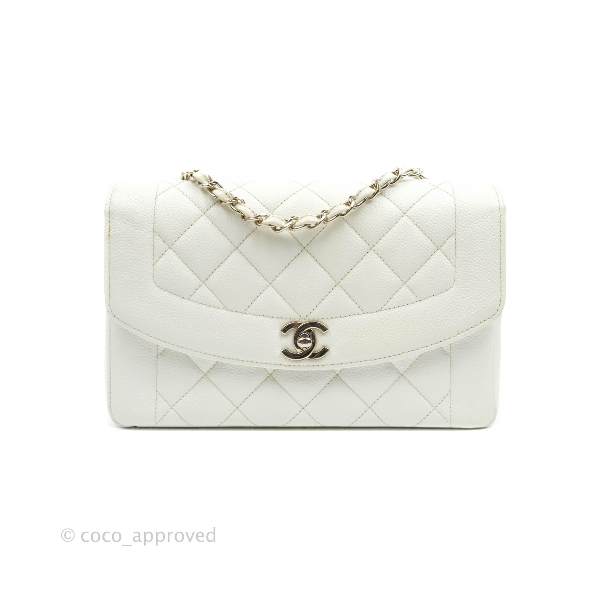 Chanel Vintage Medium Classic Quilted Diana Flap Bag White Caviar