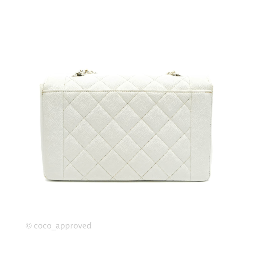 Chanel Vintage Medium Classic Quilted Diana Flap Bag White Caviar Silver Hardware