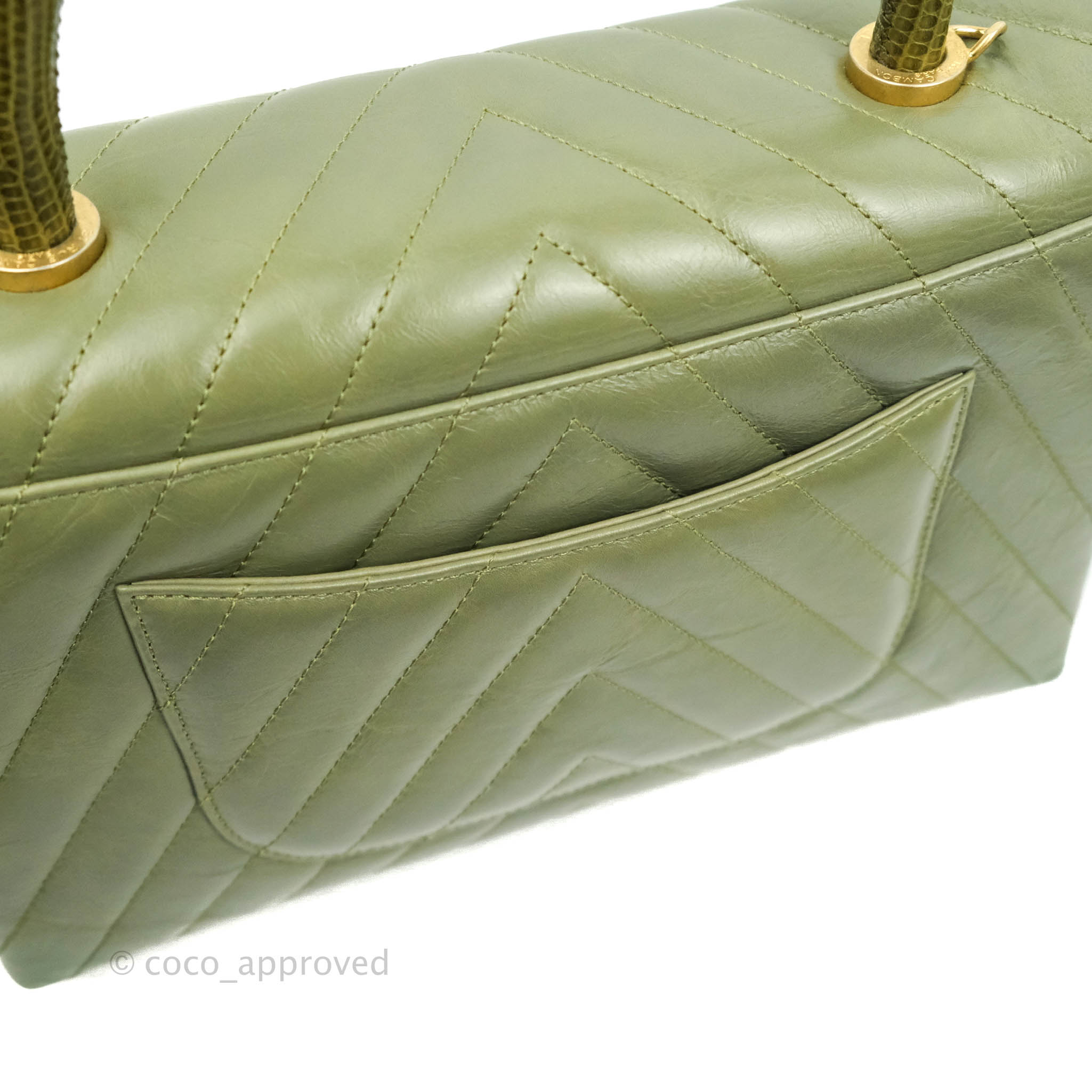 Chanel Medium (Small) Chevron Coco Handle Flap Olive Crumpled Calfskin – Coco  Approved Studio