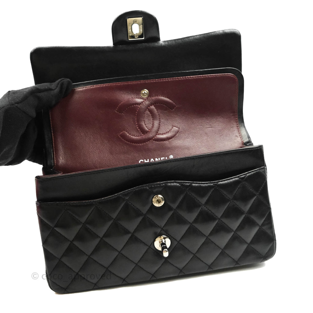 Chanel Classic M/L Medium Double Flap Black Lambskin Silver Hardware