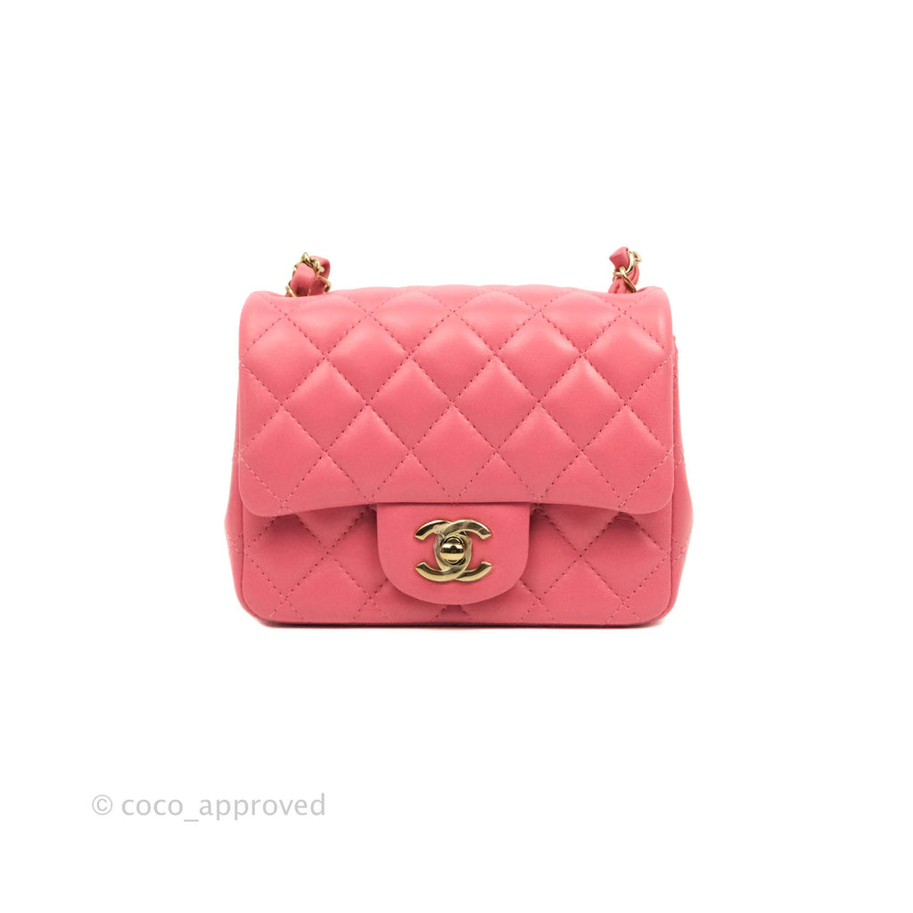 Chanel Quilted Mini Square Pink Lambskin Gold Hardware