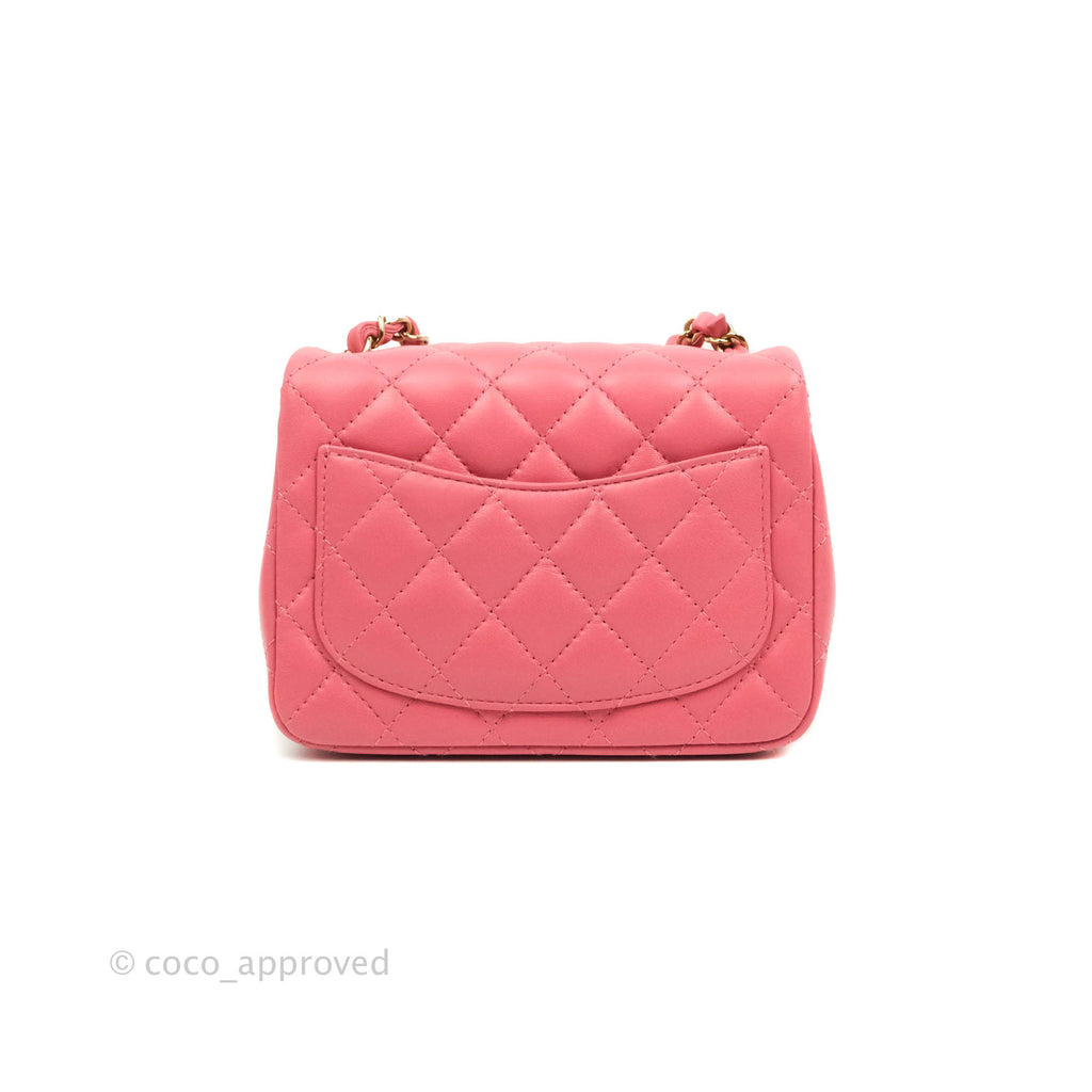 Chanel Quilted Mini Square Pink Lambskin Gold Hardware