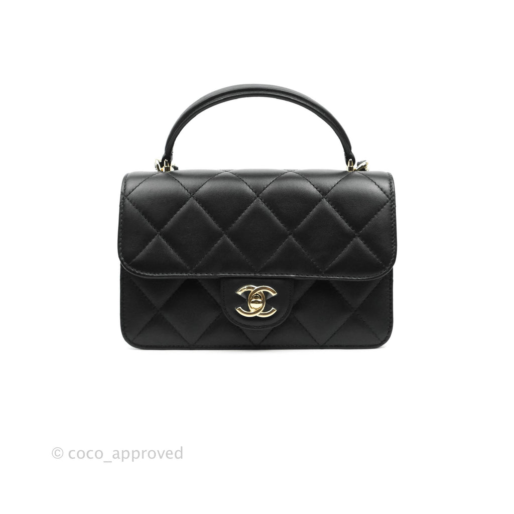 Chanel Small Coco Lady Quilted Flap Bag With Top Handle Black Calfskin Gold Hardware