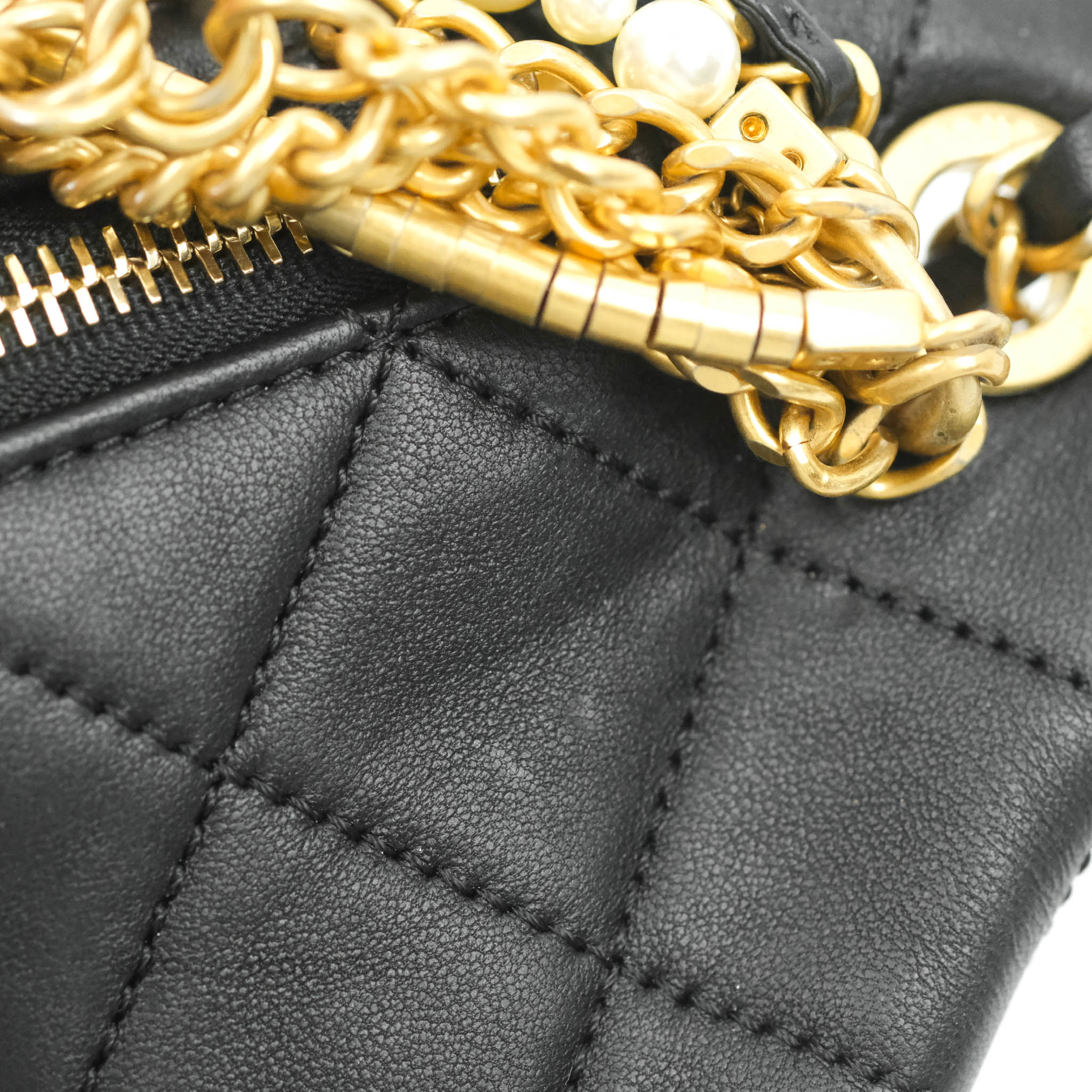 CHANEL Lambskin Quilted Chain Infinity Waist Belt Bag Black 574276