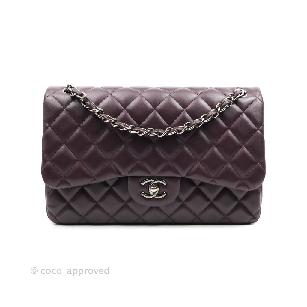 Chanel Quilted Jumbo Double Flap Plum Lambskin Gun Metal