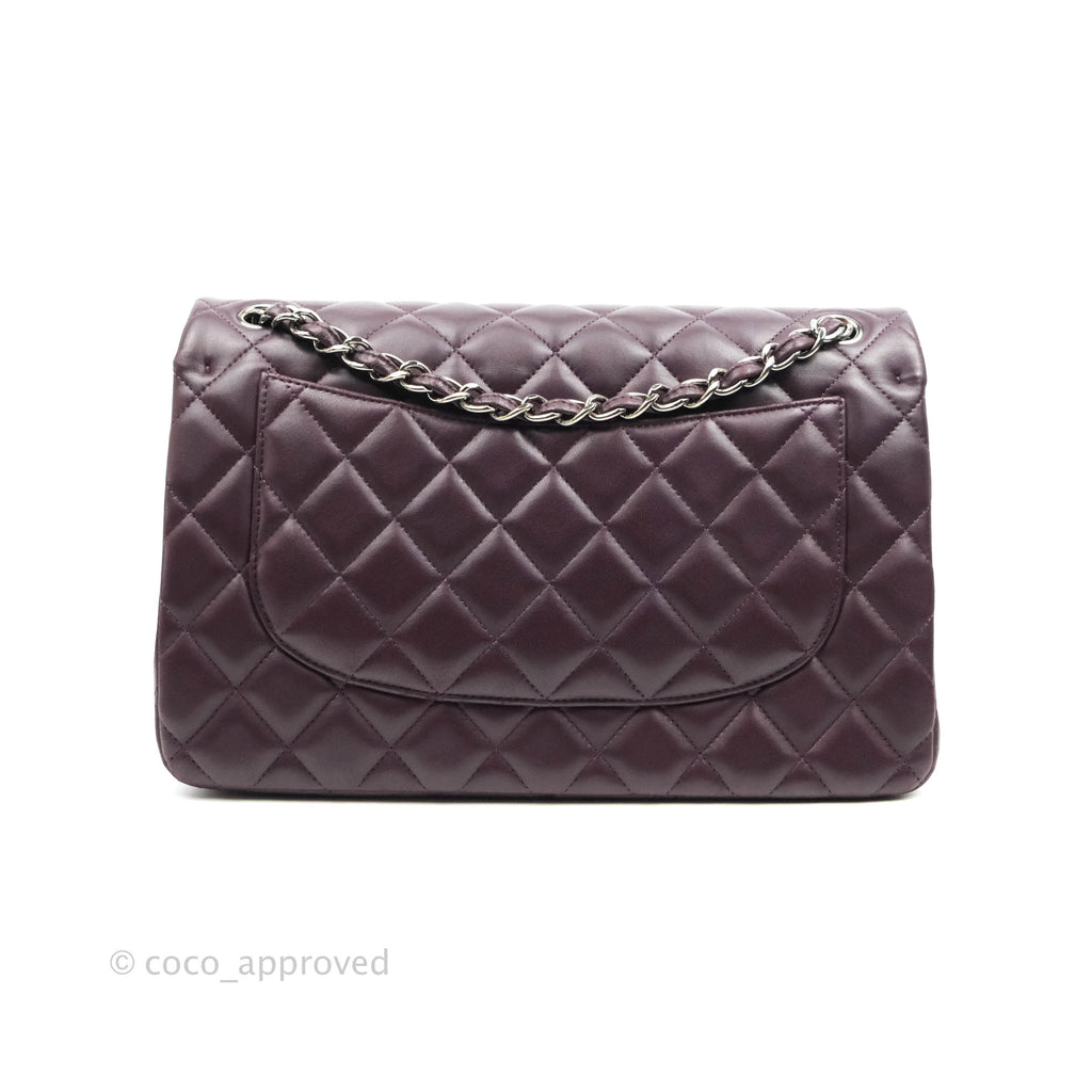 Chanel Quilted Jumbo Double Flap Plum Lambskin Gun Metal