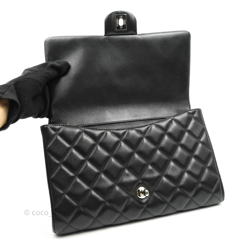 Chanel Quilted Clutch with Chain Black Lambskin Silver Hardware