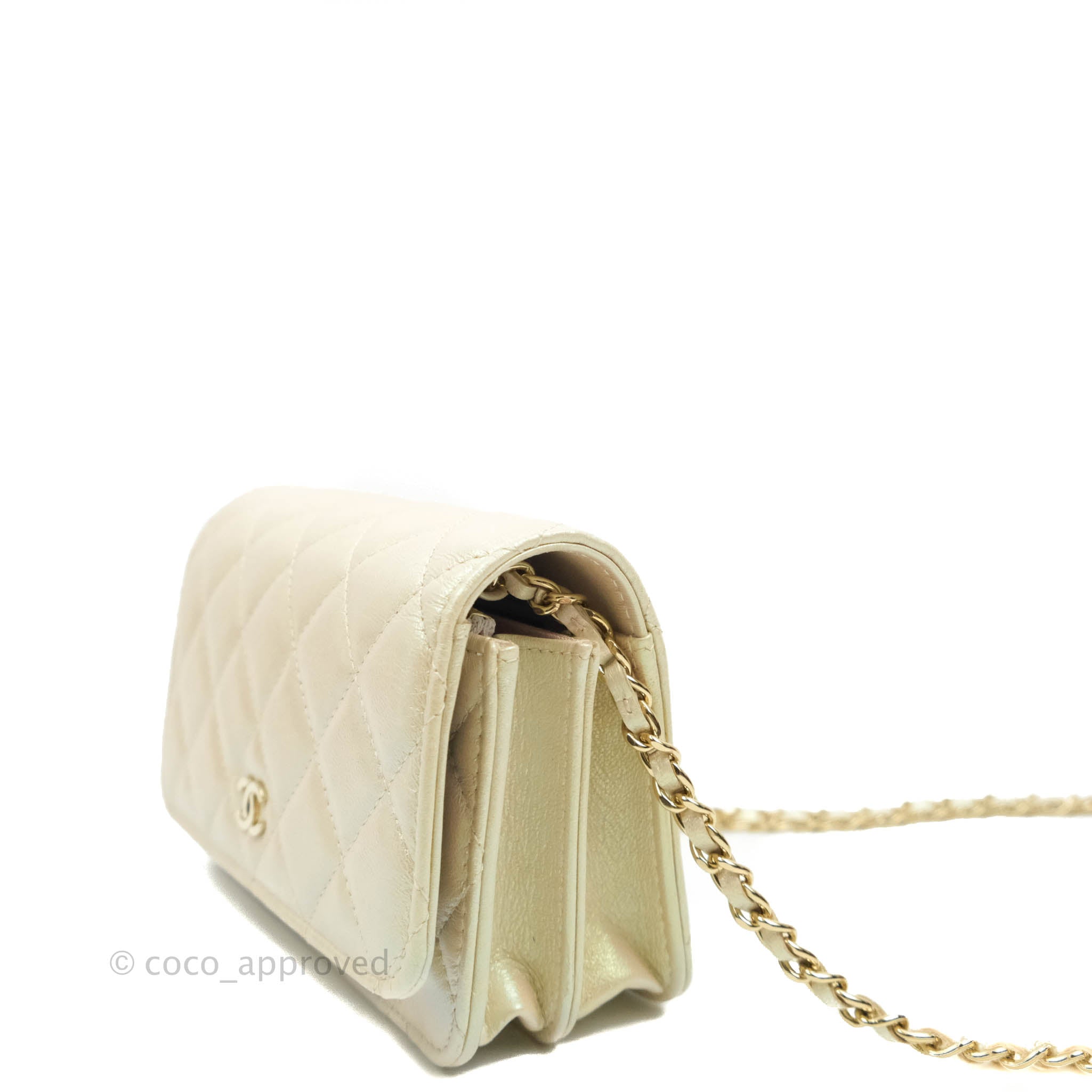 CHANEL Iridescent Lambskin Quilted Mini Wallet On Chain WOC Ivory 1301814